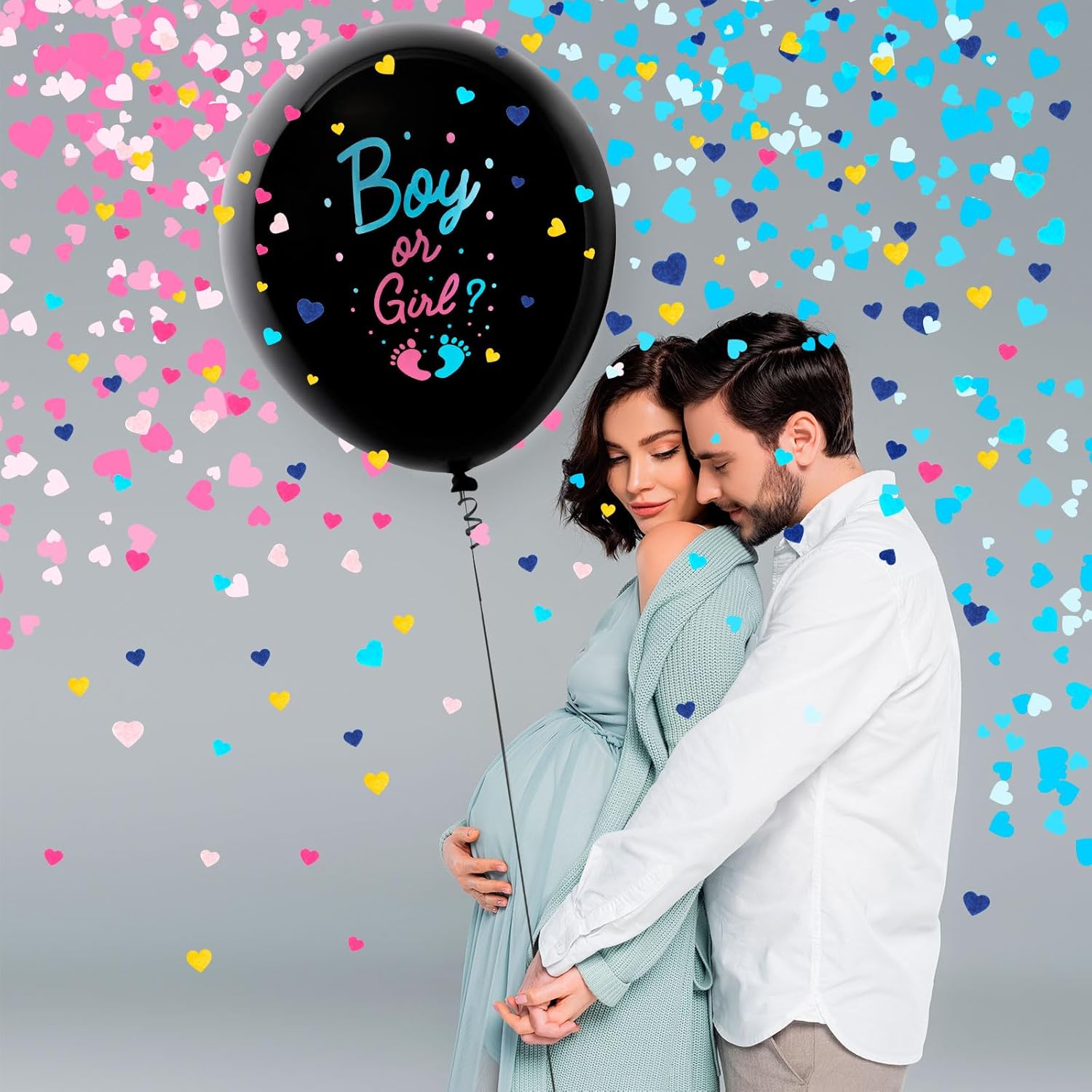 2 Pcs Black Gender Reveal Balloons with Confetti