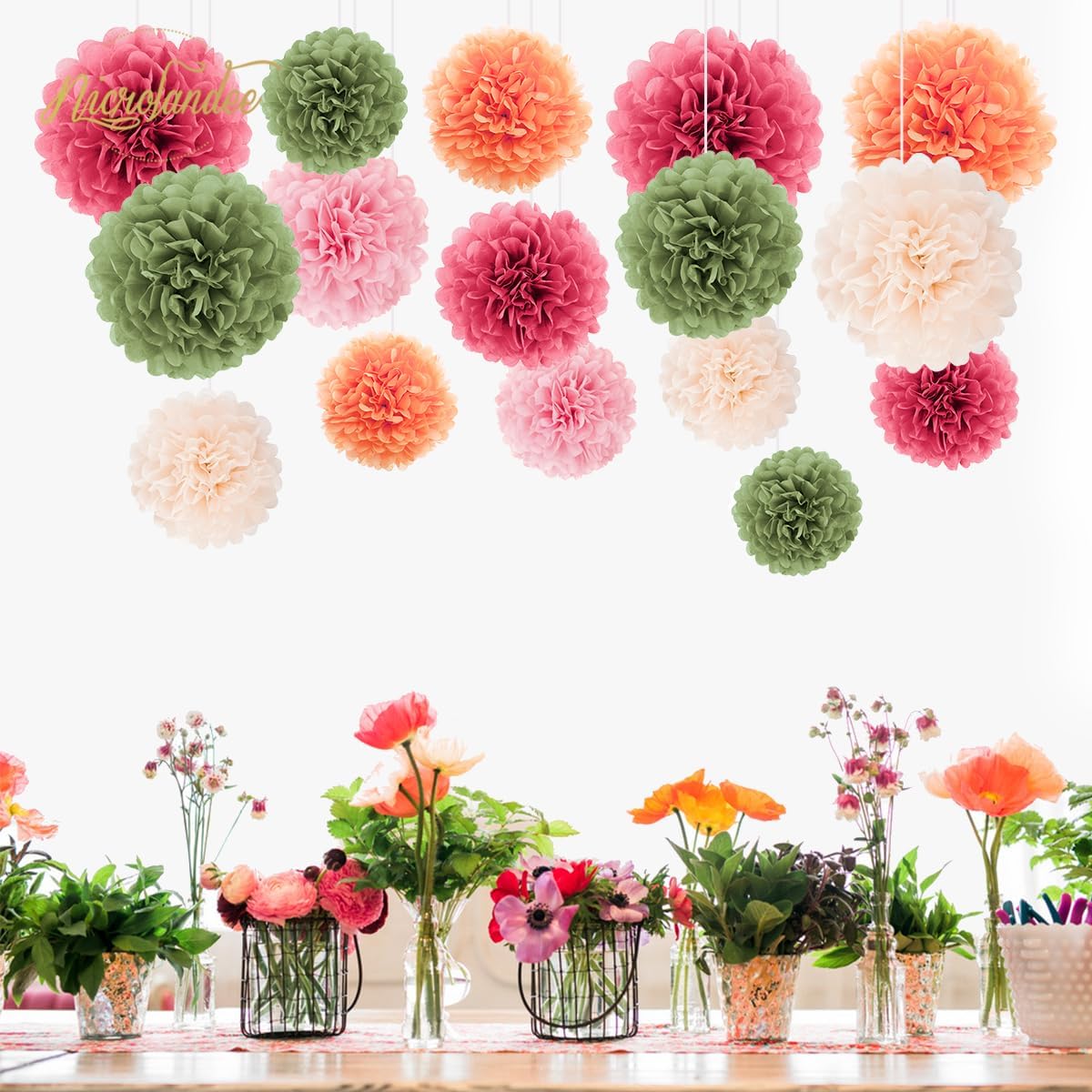 NICROLANDEE 16Pcs Tissue Paper Pom Poms for Parties