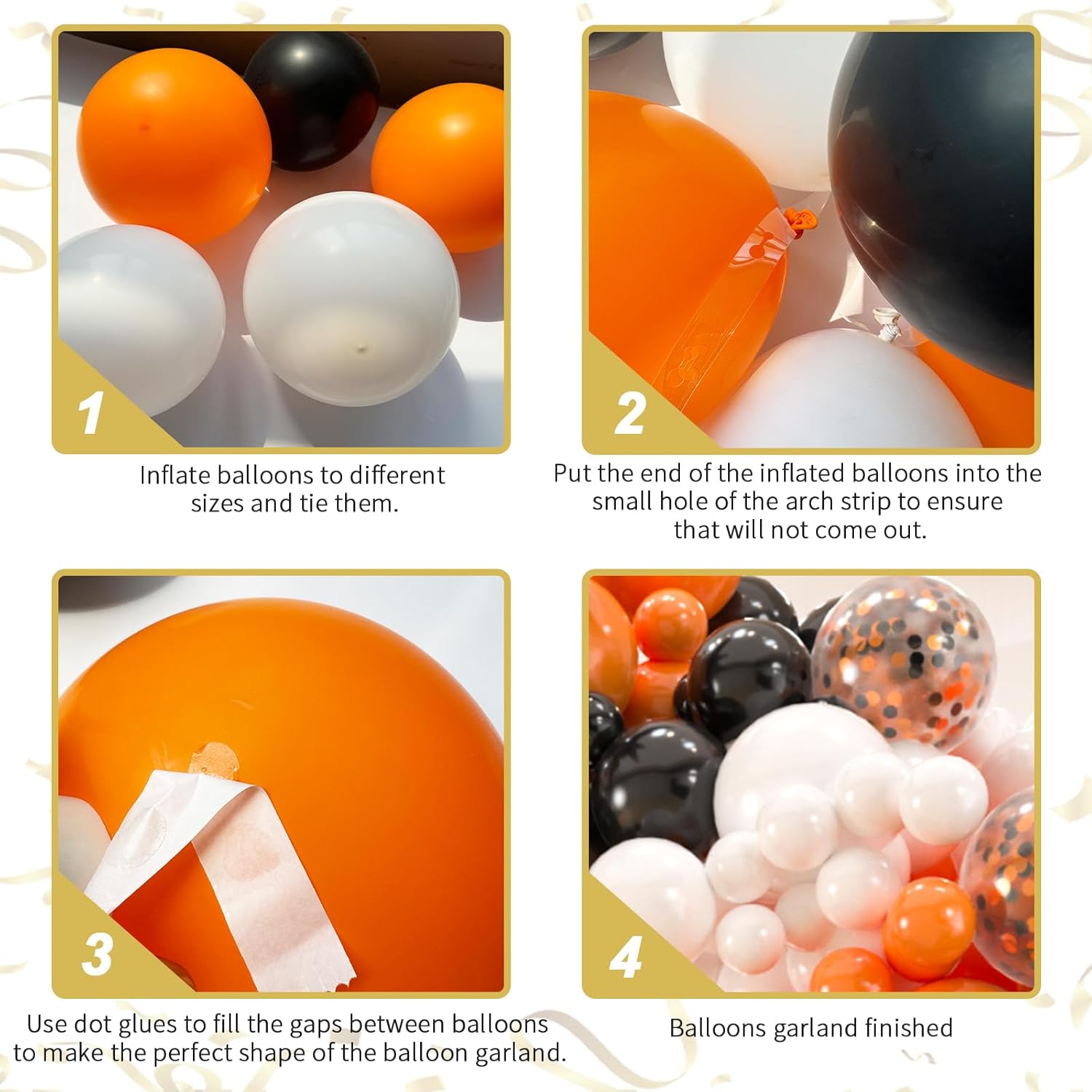 141pcs Black White Orange Balloon Garland Arch Kit