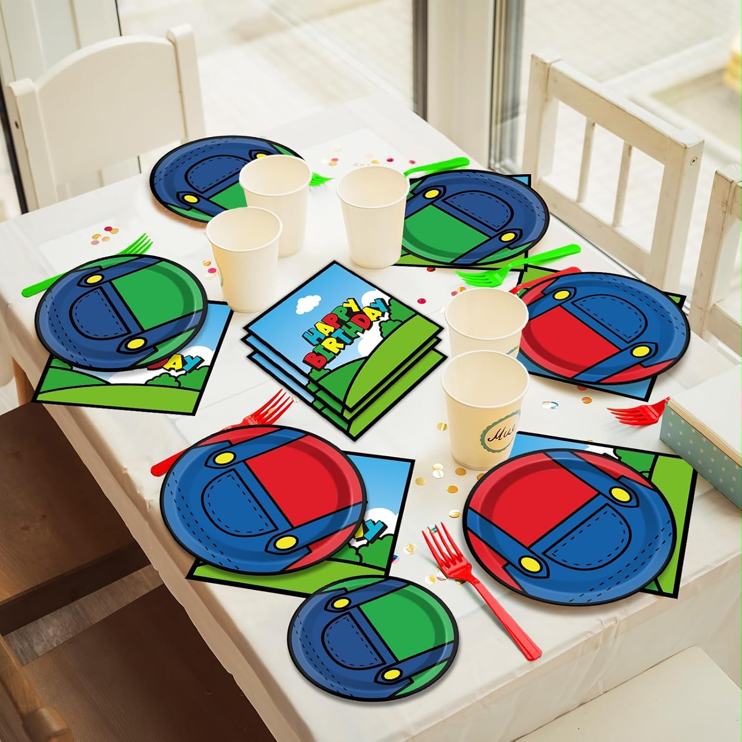96 Pcs Super Brother Party Plates and Forks Set