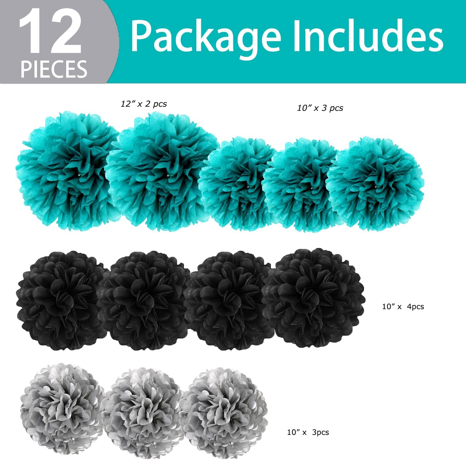 Teal Turquoise Silver Tissue Paper Pom Poms Backdrop