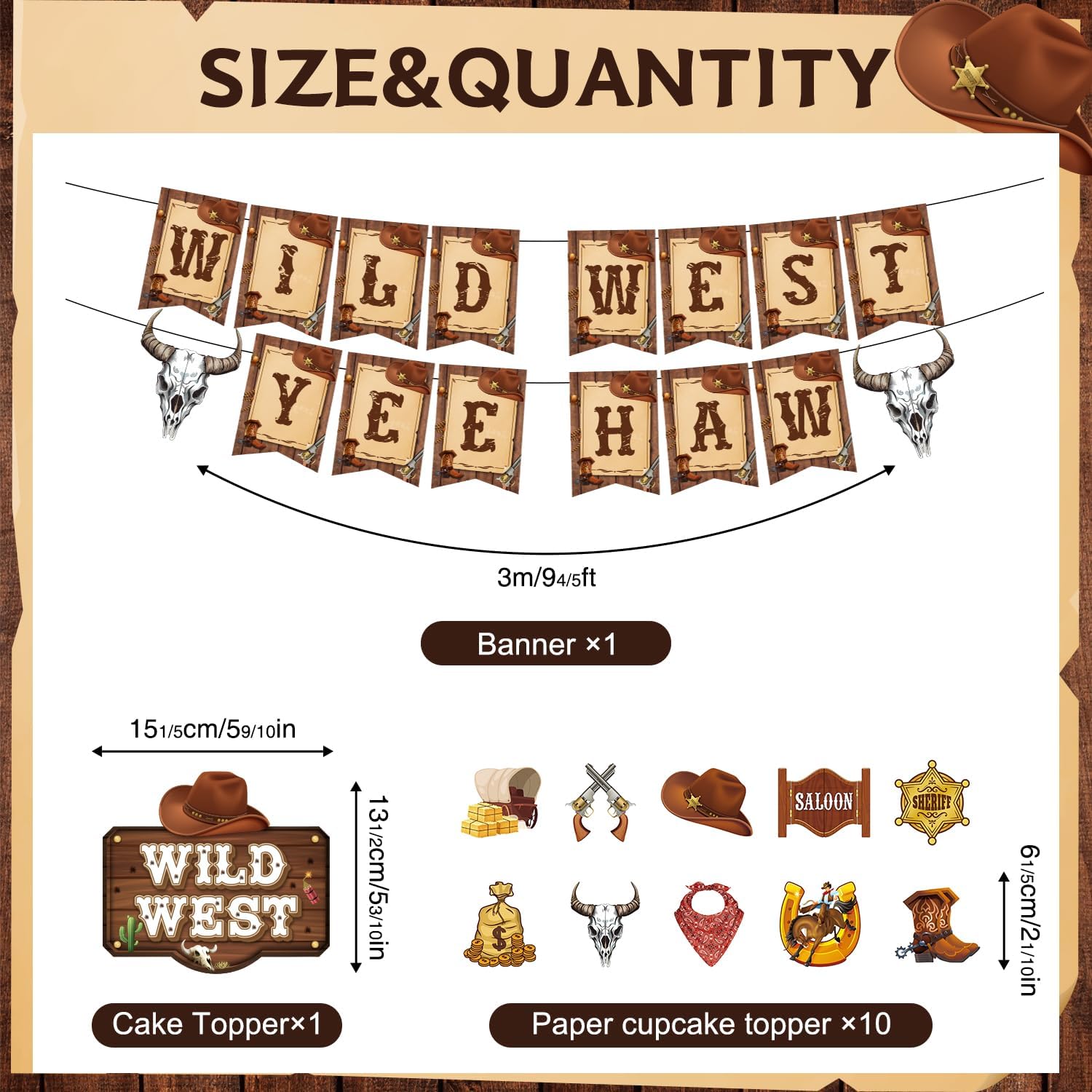 Cowboy Party Decorations Set with Backdrop and Balloons
