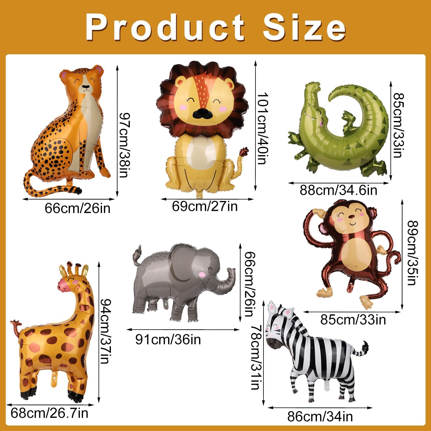 7pcs Jungle Safari Animal Balloons for Kids Party Decorations