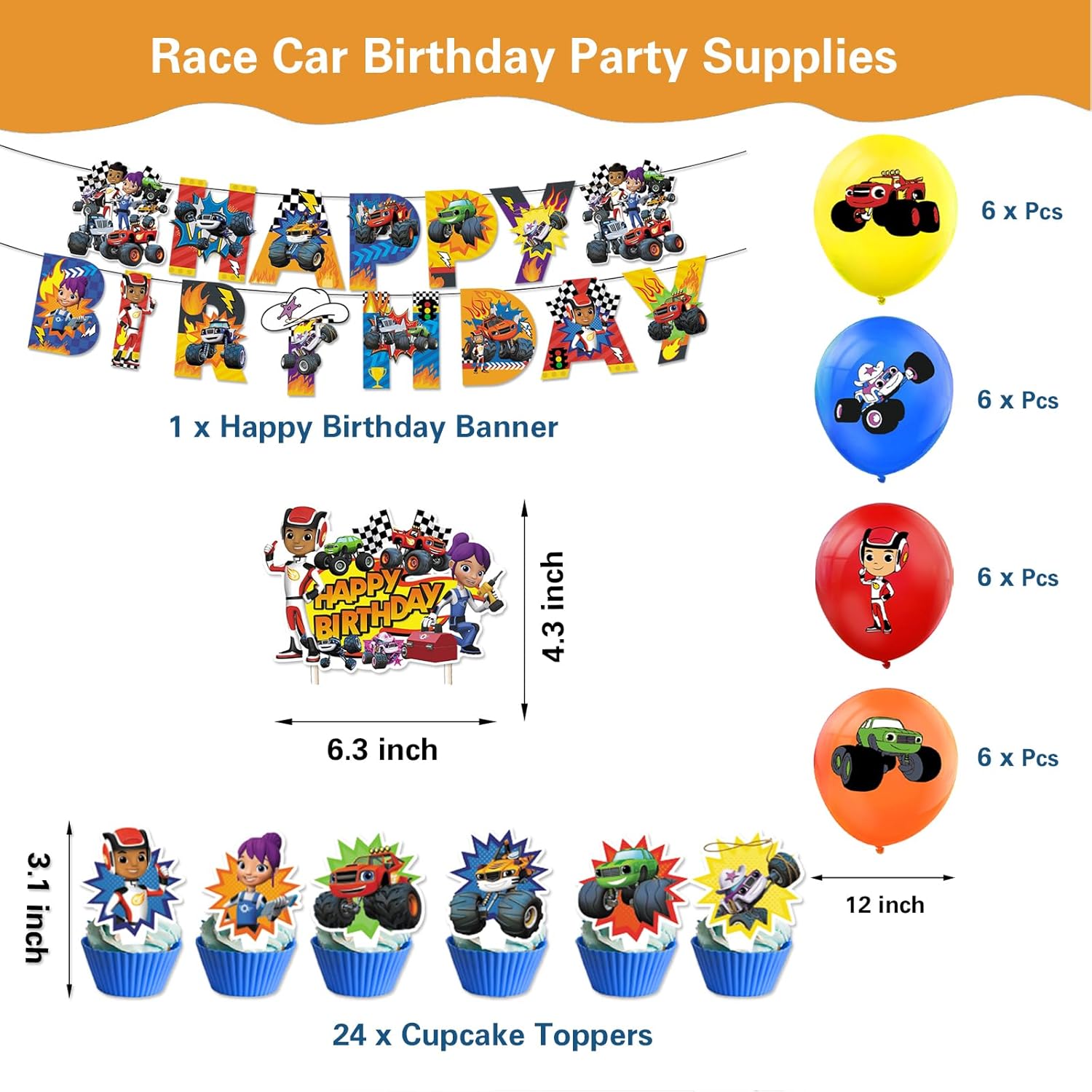 121 Pcs Monster Truck Birthday Party Supplies Set