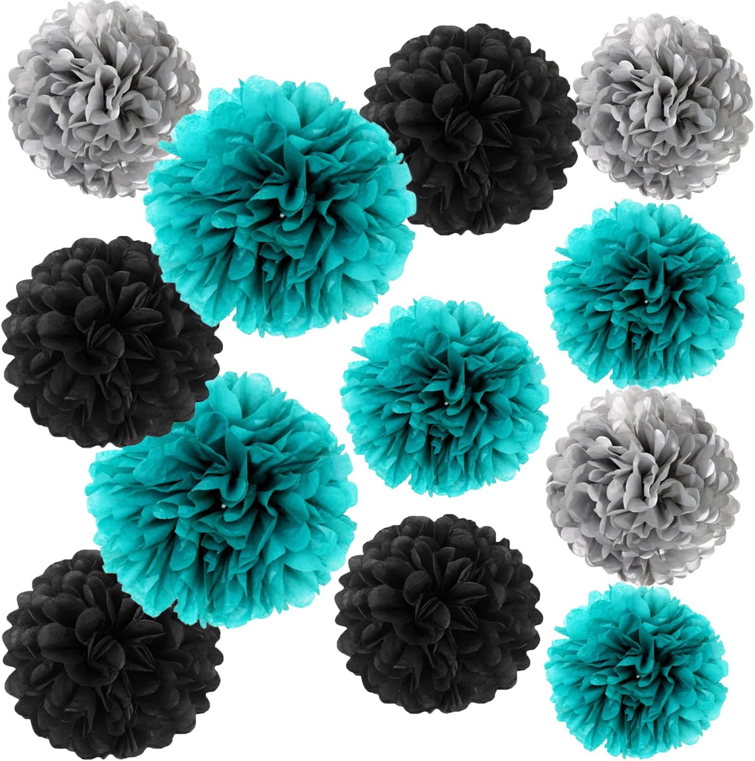 Teal Turquoise Silver Tissue Paper Pom Poms Backdrop