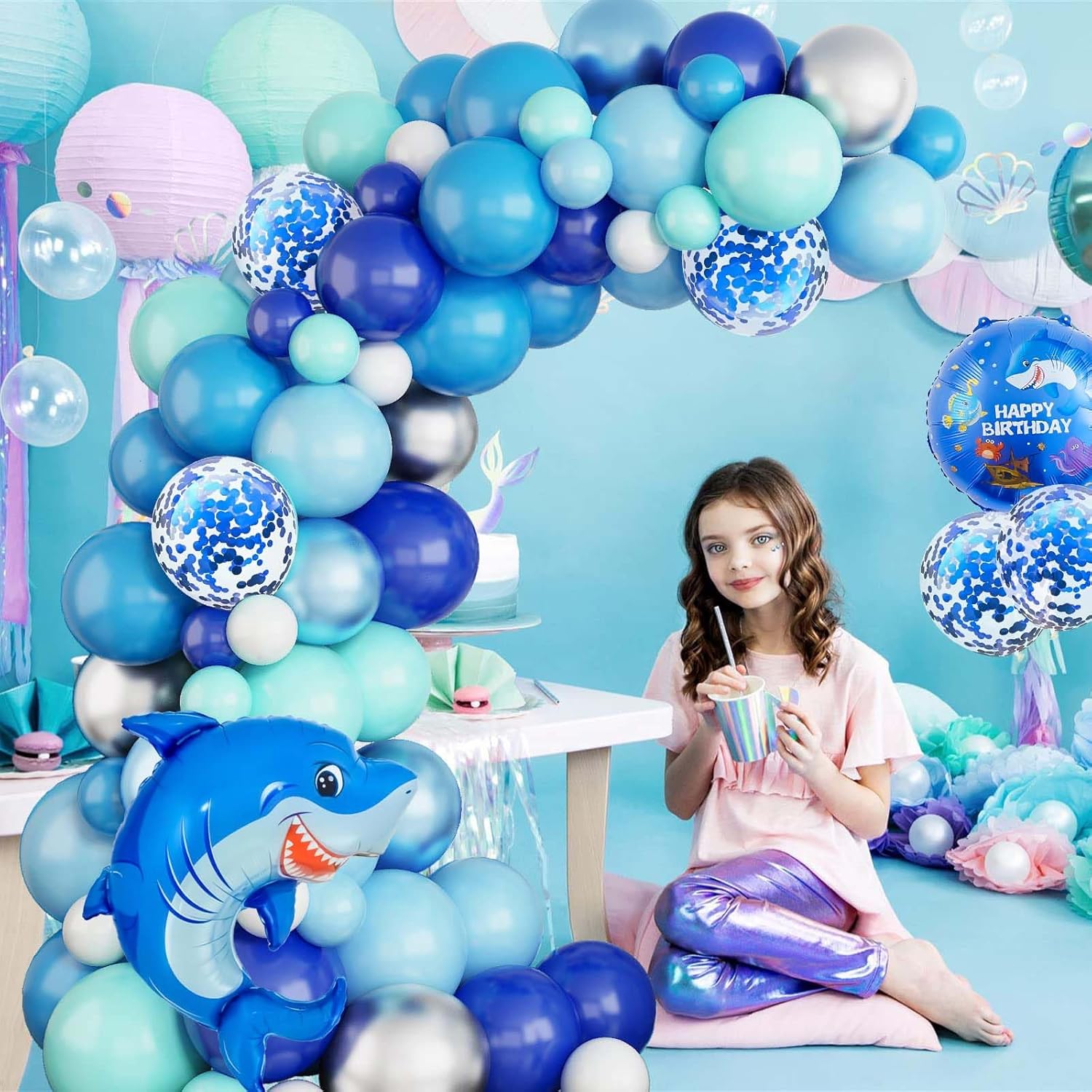 Blue Shark 3 Balloon Decorations for Boys