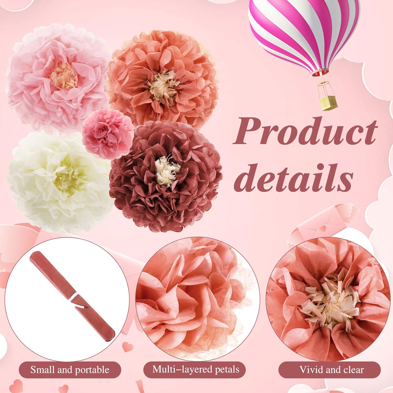 24 Pcs Tissue Paper Pom Poms Flowers Decorations