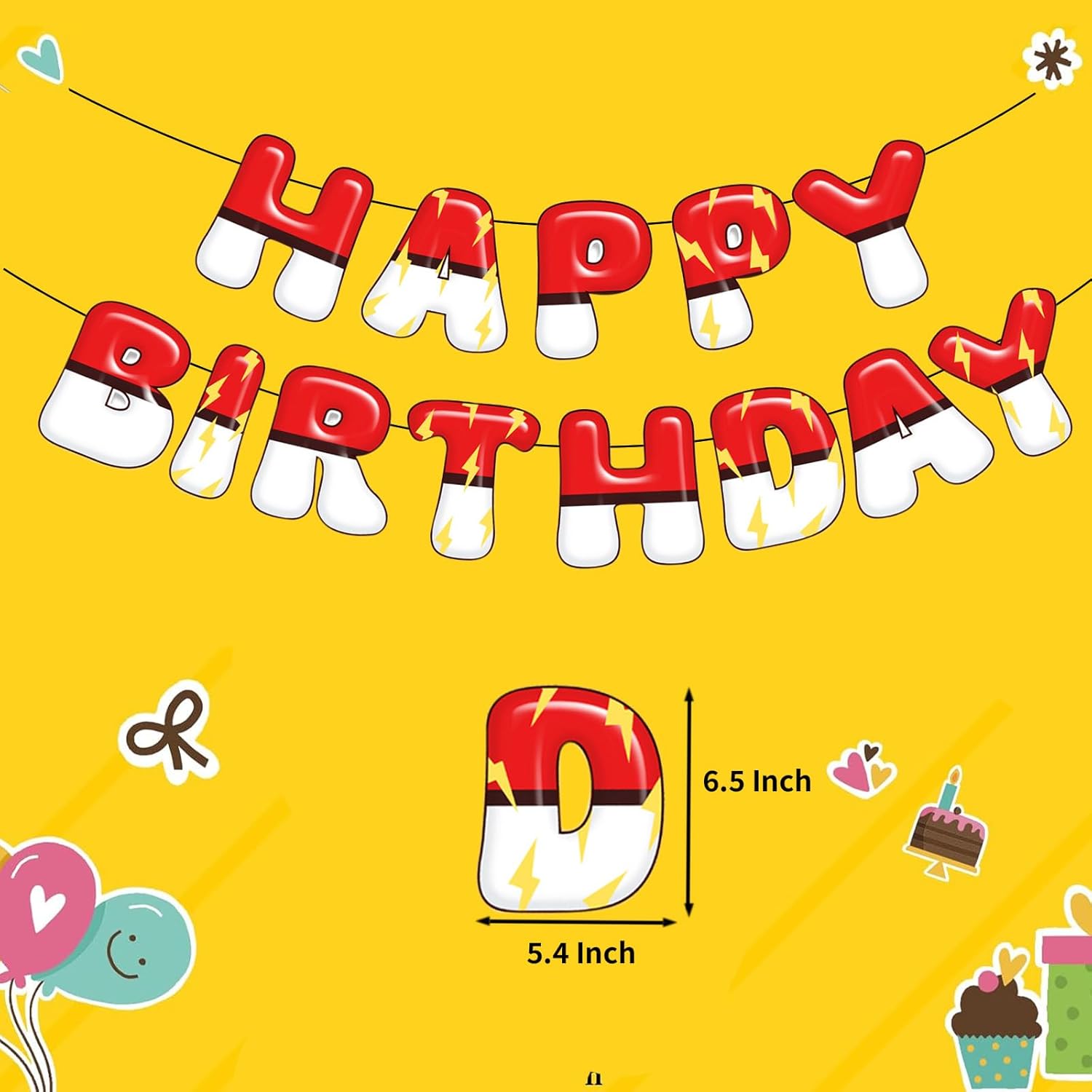 Happy Birthday Banner Cartoon Red White Decorations