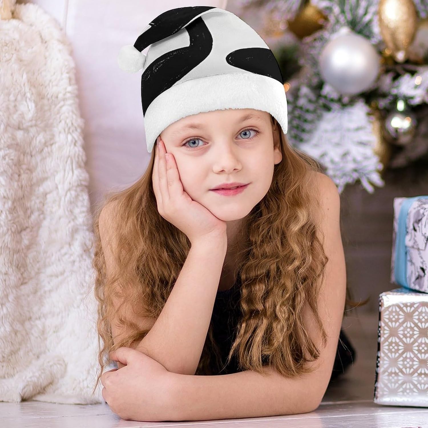 Santa Hat Black And White Music Note Christmas Headwear