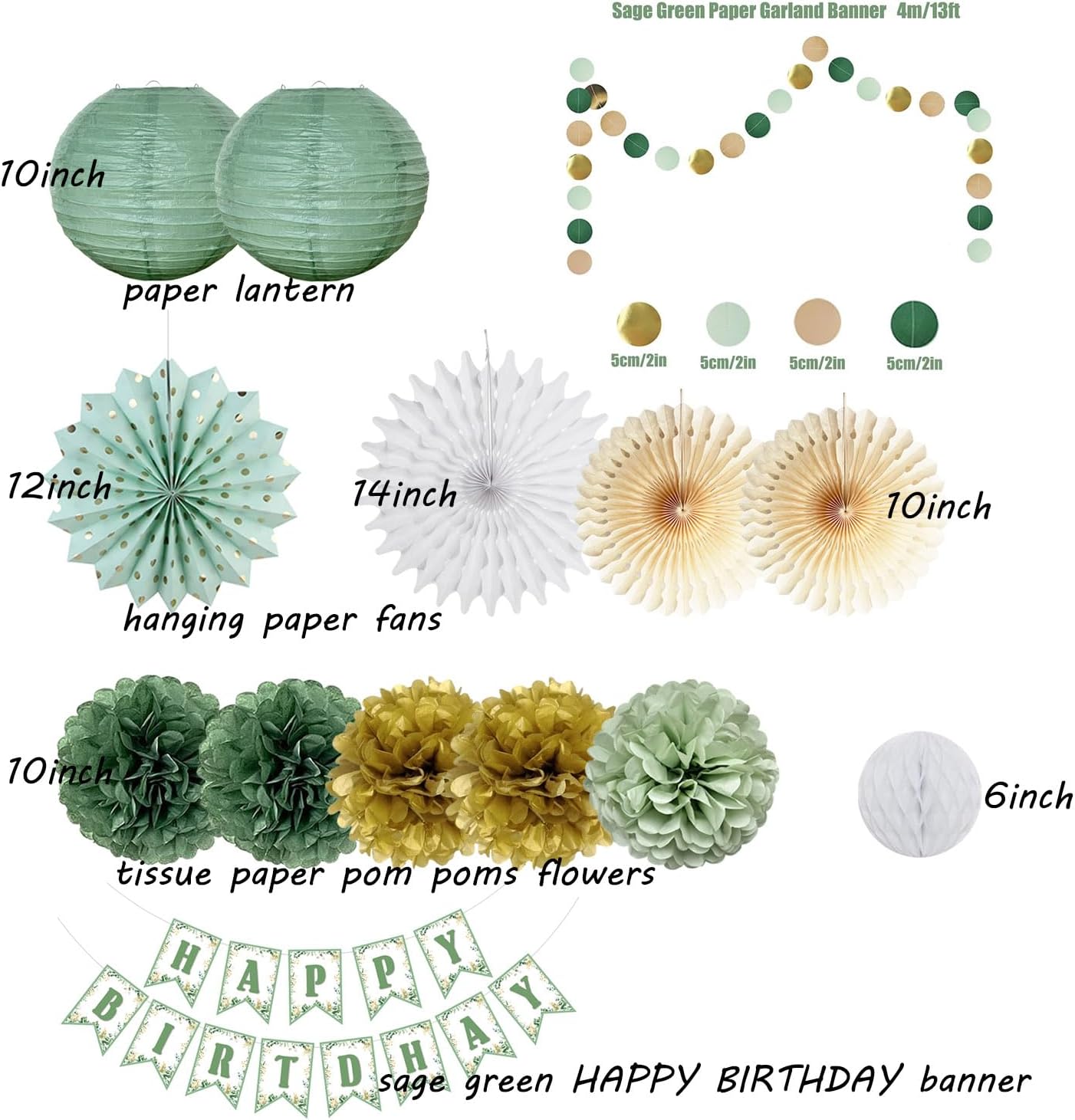 Sage Green Gold Birthday Party Decorations Set