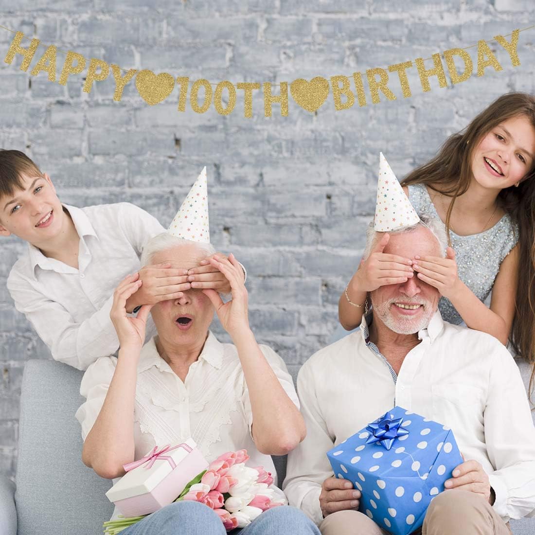 Gold Happy 100th Birthday Banner Decorations