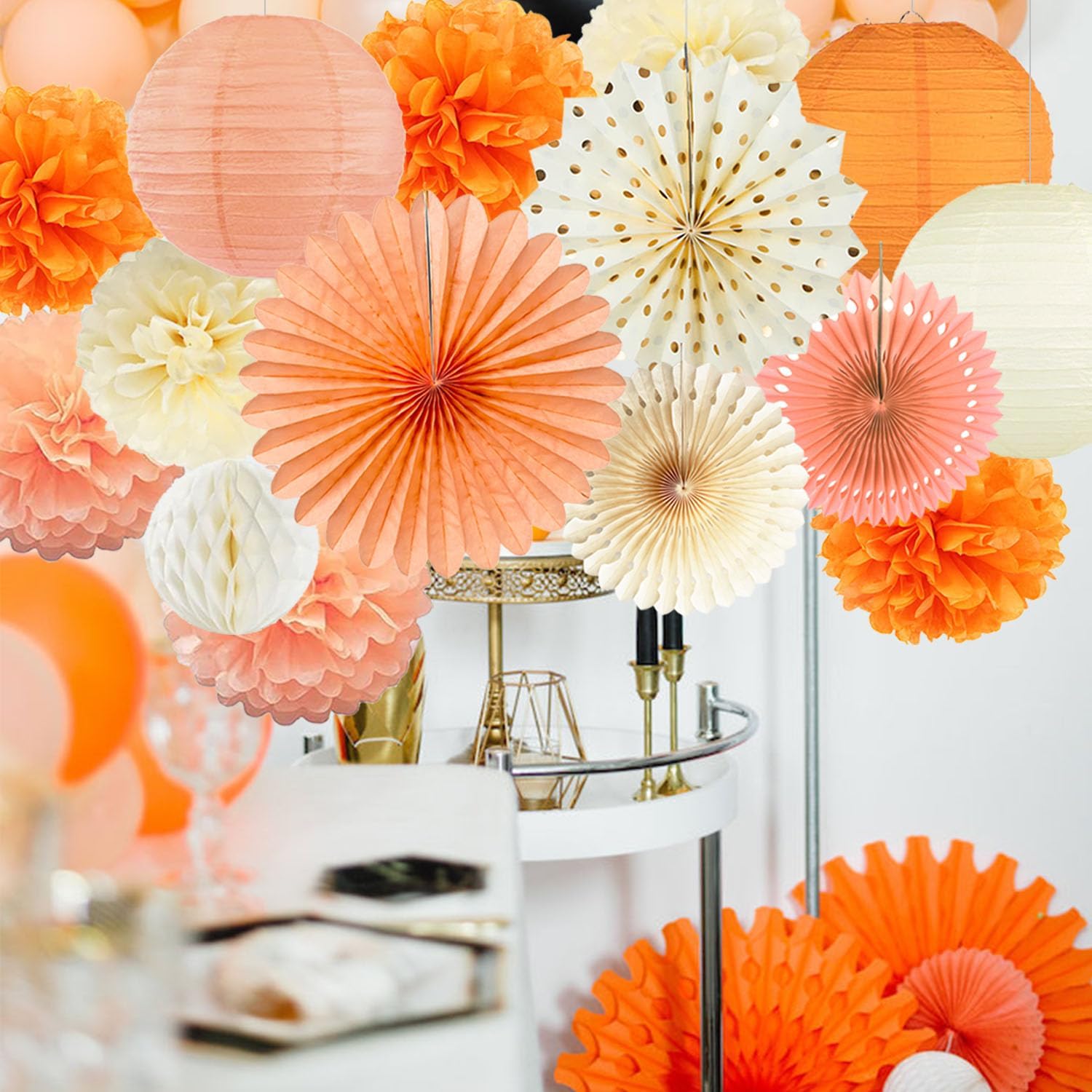 Fall Boho Party Decorations Paper Lanterns Pom Poms Fans Set