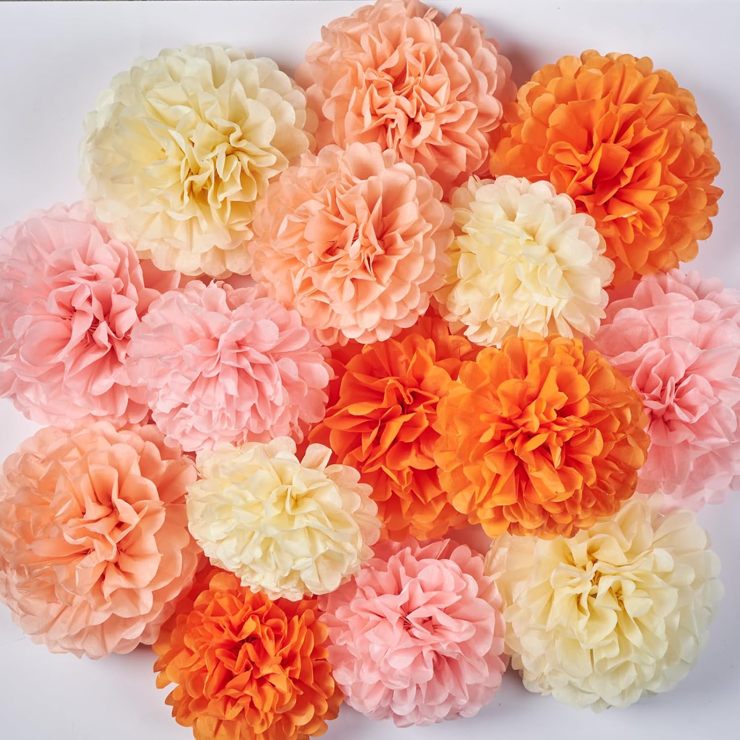 15Pcs Pink Orange Tissue Pom Poms Flower Decorations