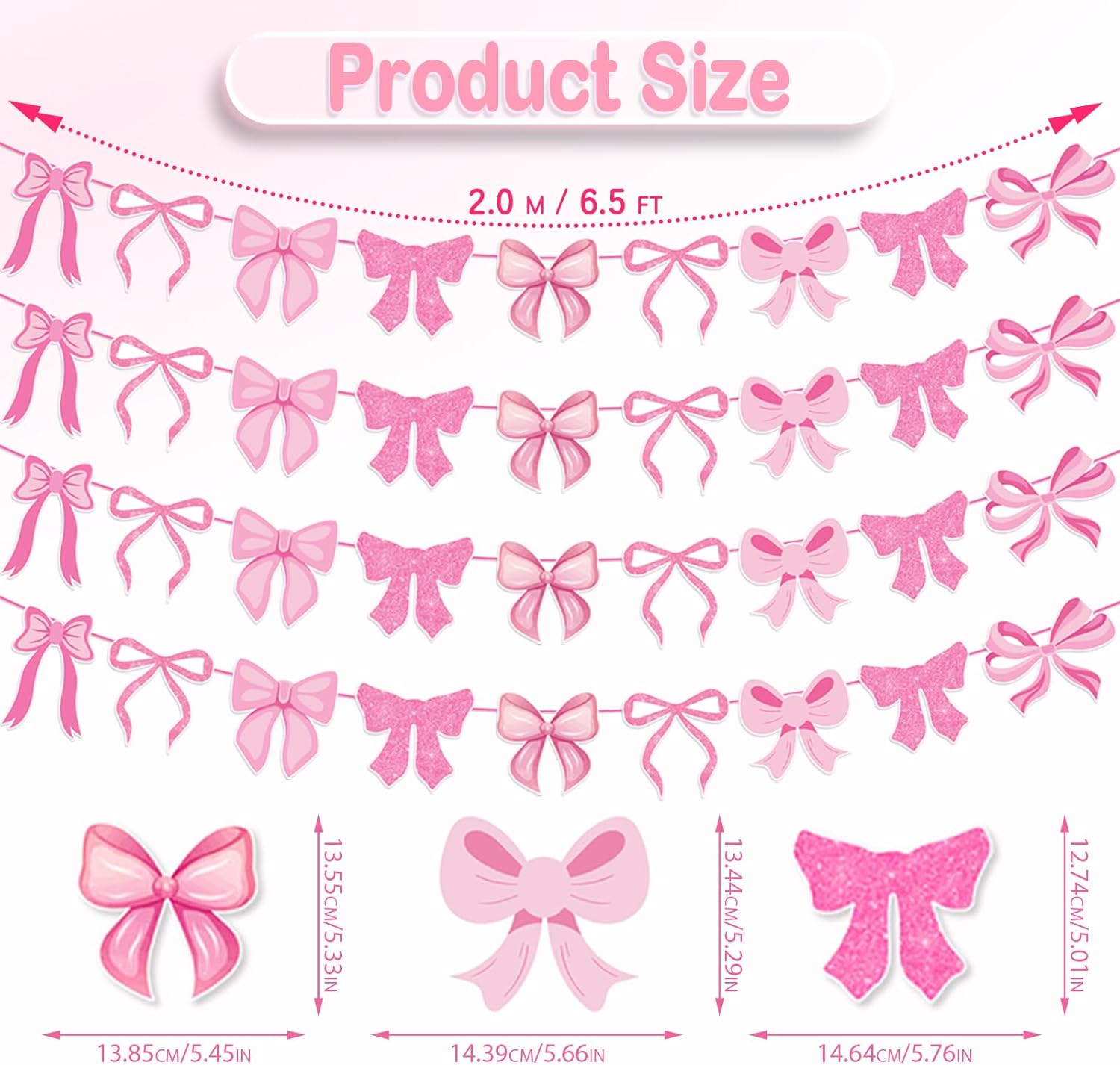 Pink Bow Garland Banner Decorations 4pcs Bow Party Decor