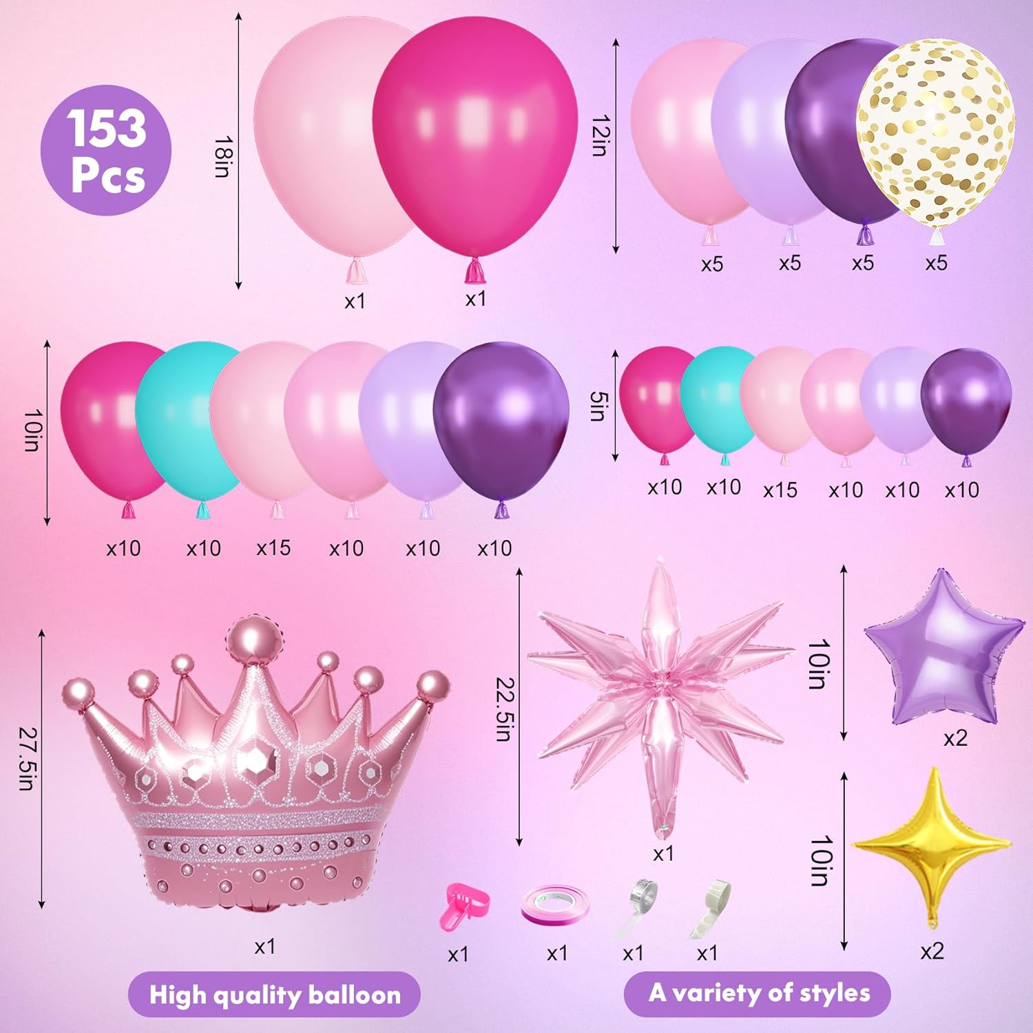 Ouddy Life 162Pcs Pink Purple Balloon Arch Kit