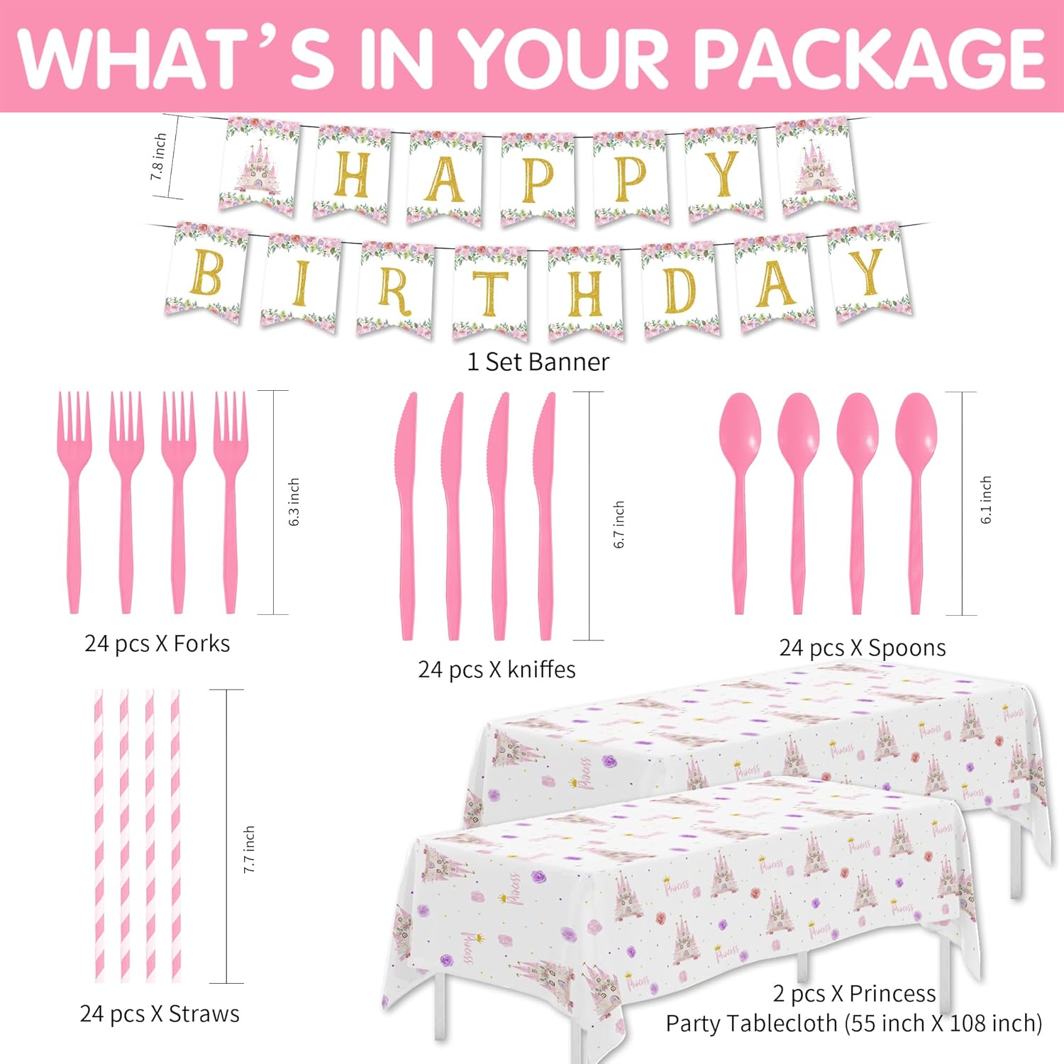 Princess Birthday Party Decor Tableware Set 24 PCS