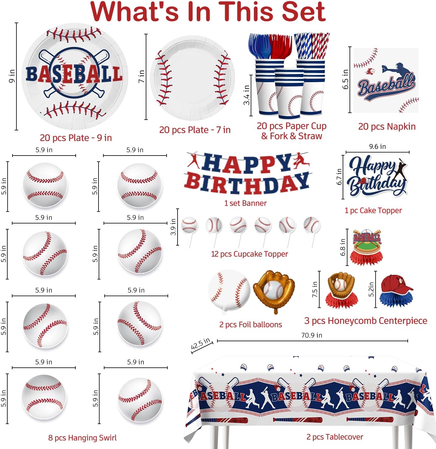 157Pcs Baseball Birthday Decorations Set for 20 Guests