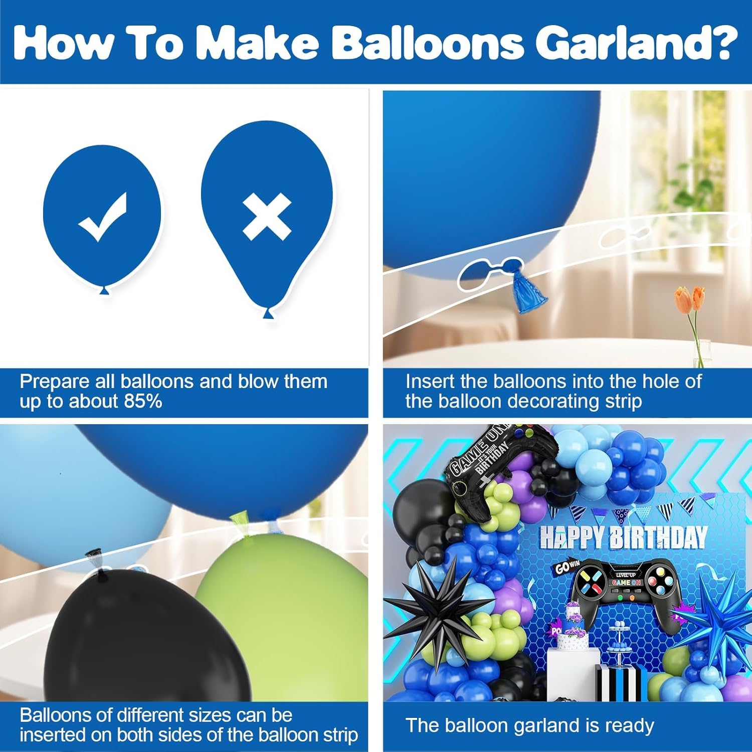 Video Game Balloon Arch Garland Kit with 2Pcs Game Handle Foil Balloons