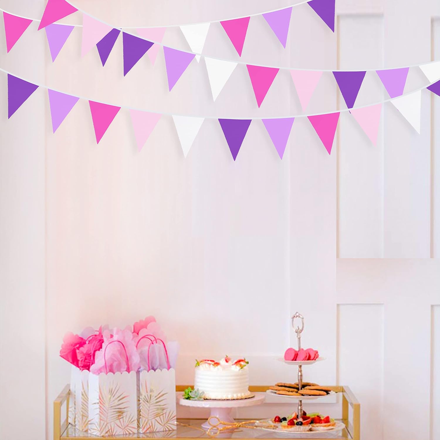 10M Rose Pink Purple White Pennant Banner Garland for Parties and Events