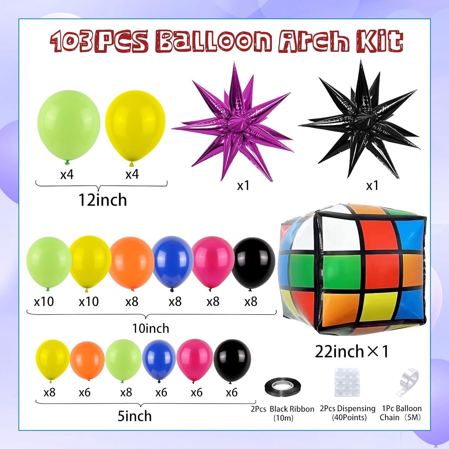 90s 80s Retro Balloon Arch Kit with 4D Dice Balloons