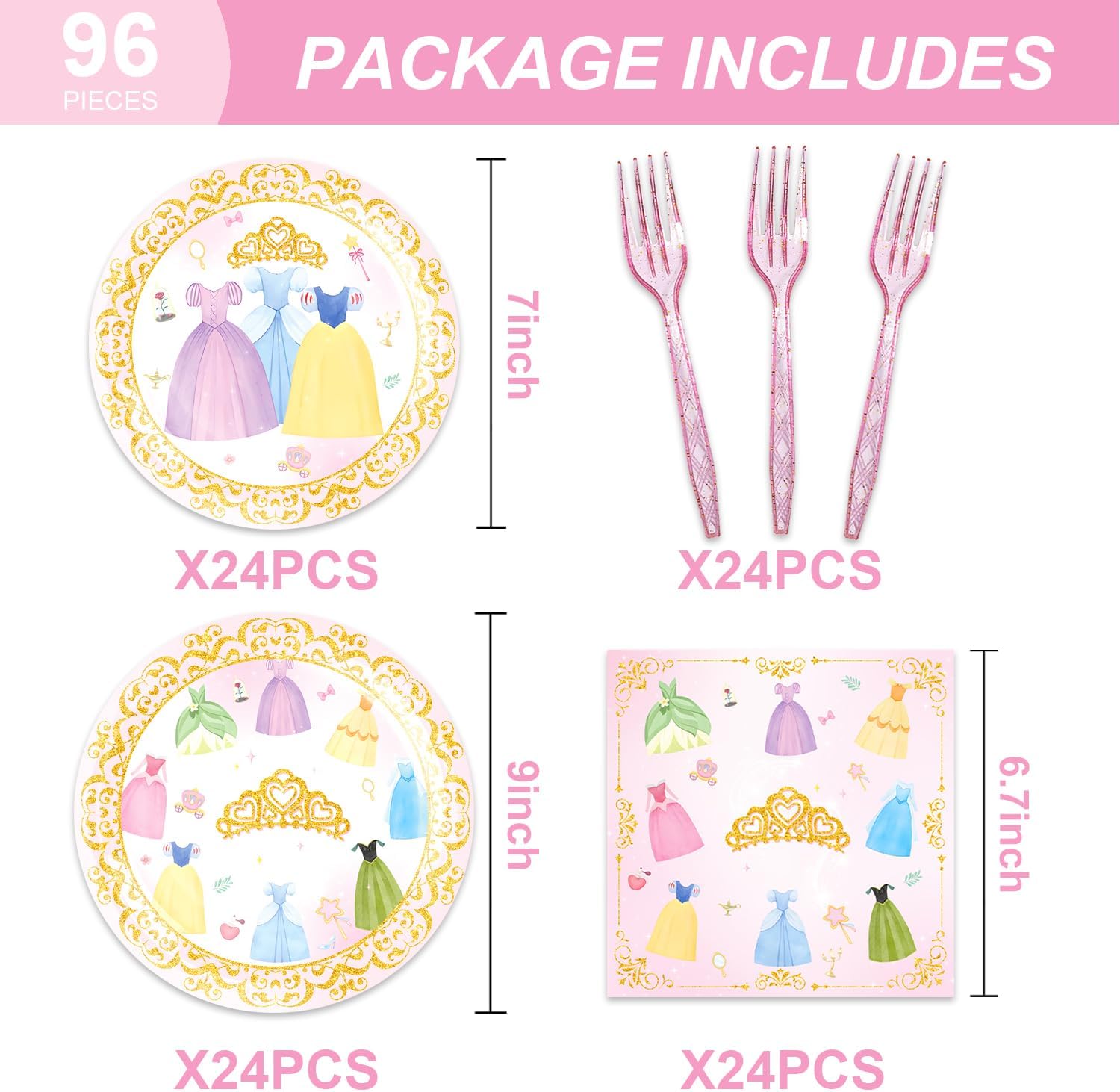 MASGY 96Pcs Princess Party Set for 24 Guests