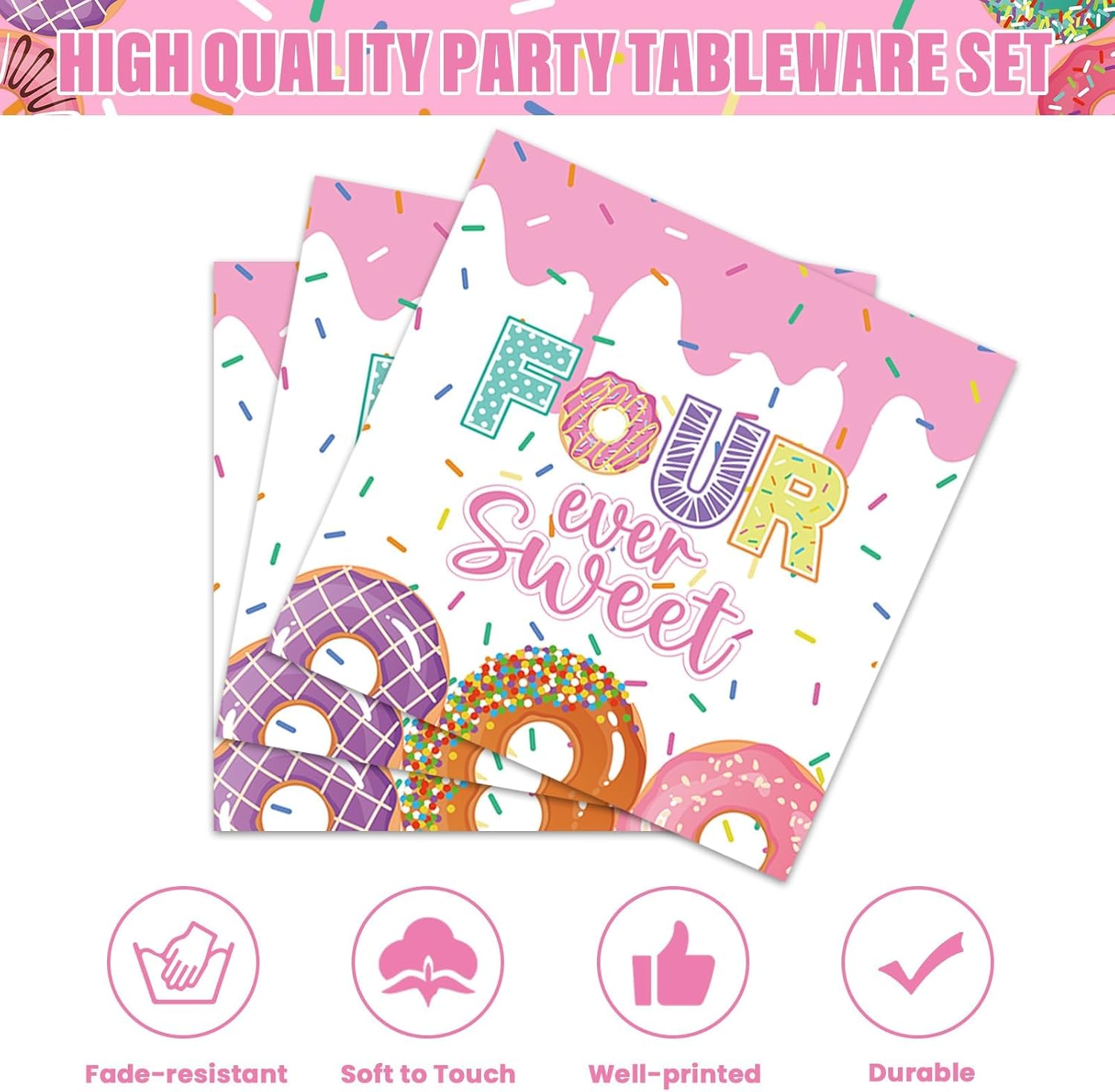 96 Pcs 4th Birthday Donut Party Decor Set