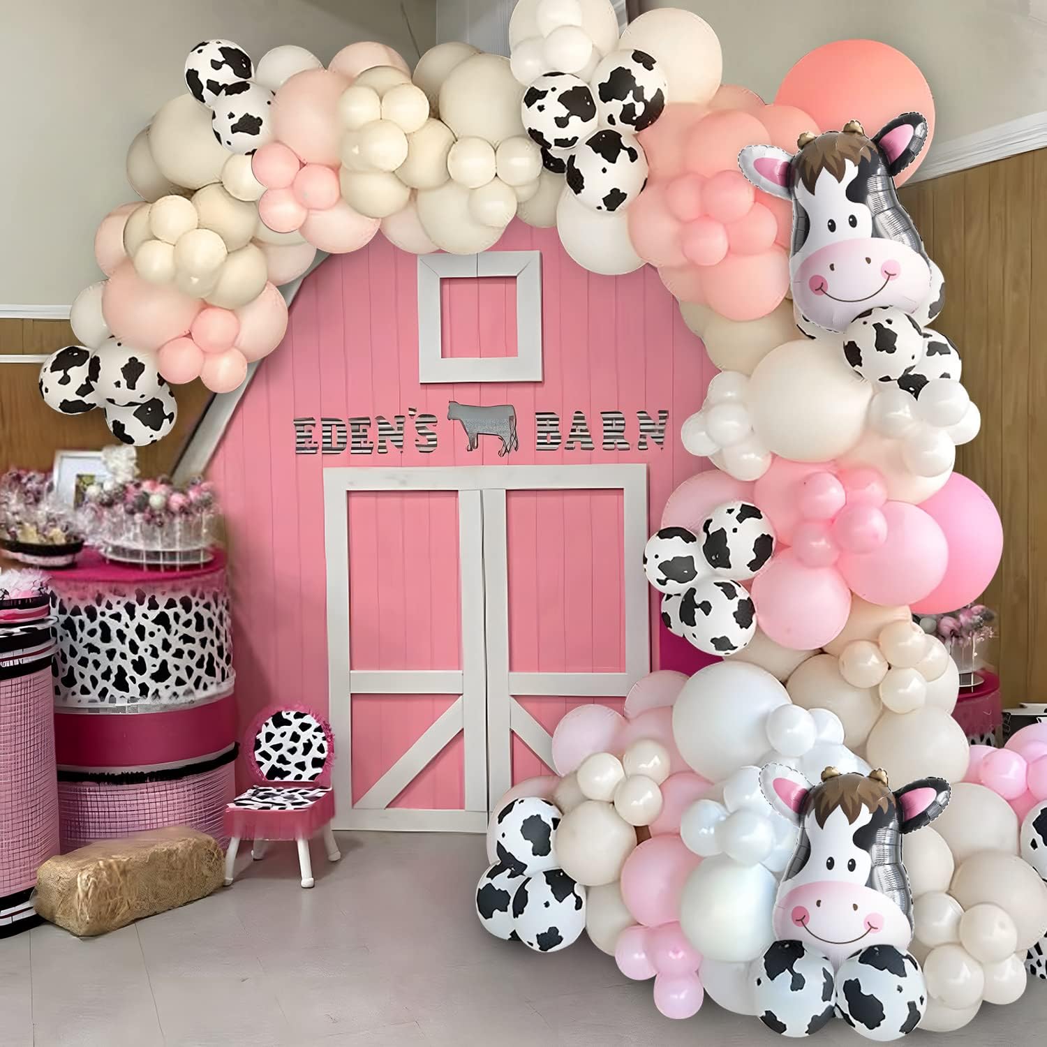 136 Pcs Pink Cow Party Decorations Balloon Kit