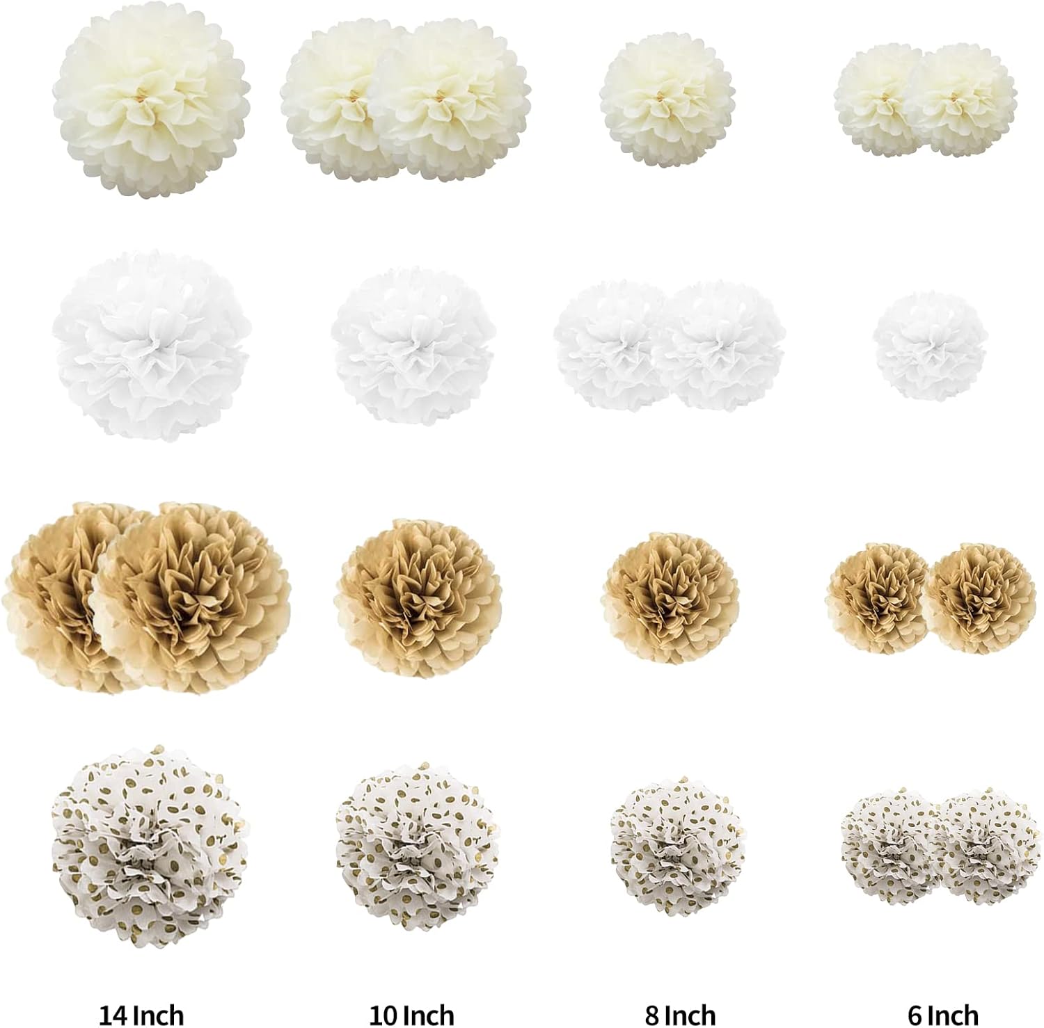 Tissue Paper Pompoms 22 Pcs Khaki Beige White Party Decor