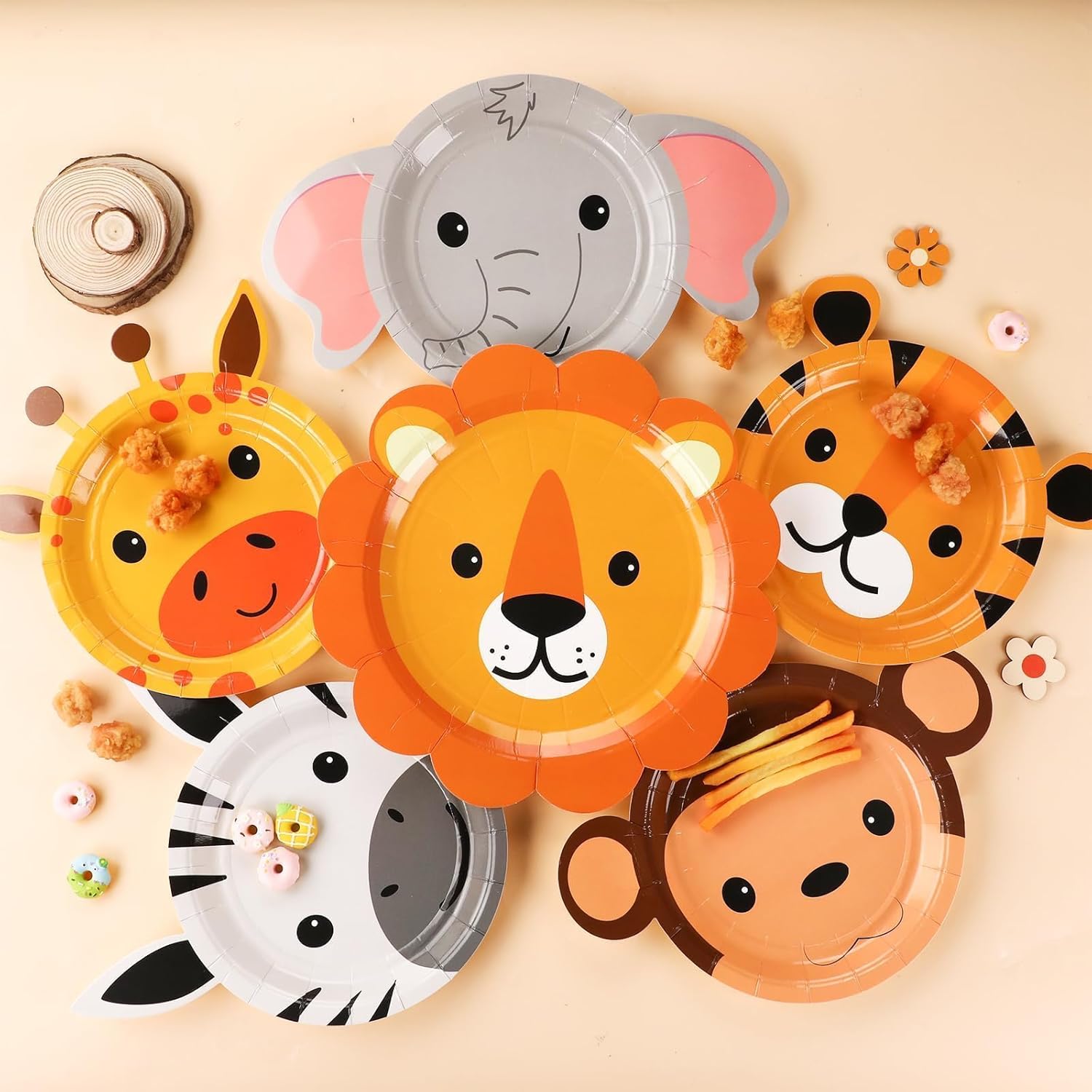 60 Jungle Animal Shaped Paper Plates for Parties