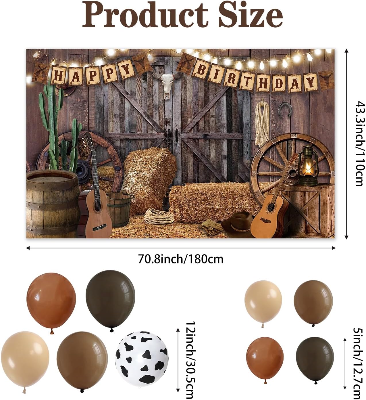 Western Cowboy Party Decorations Set with Backdrop and Balloons