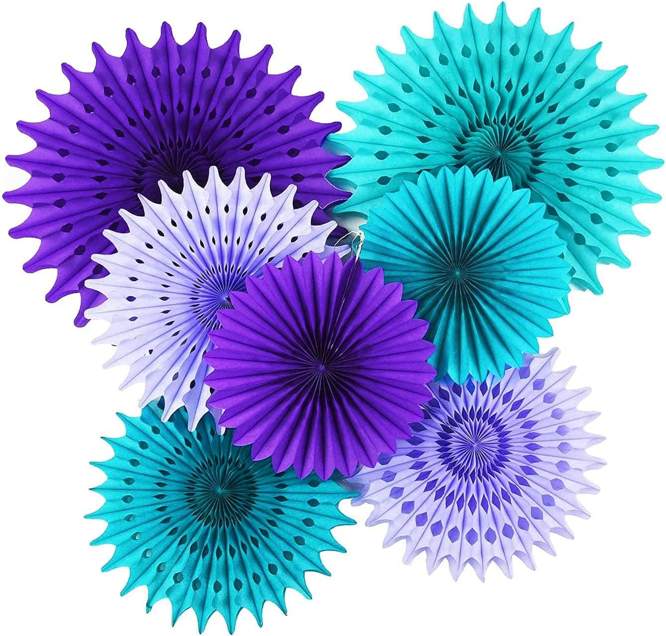 Teal Purple Tissue Paper Fan Flower Decor Kit
