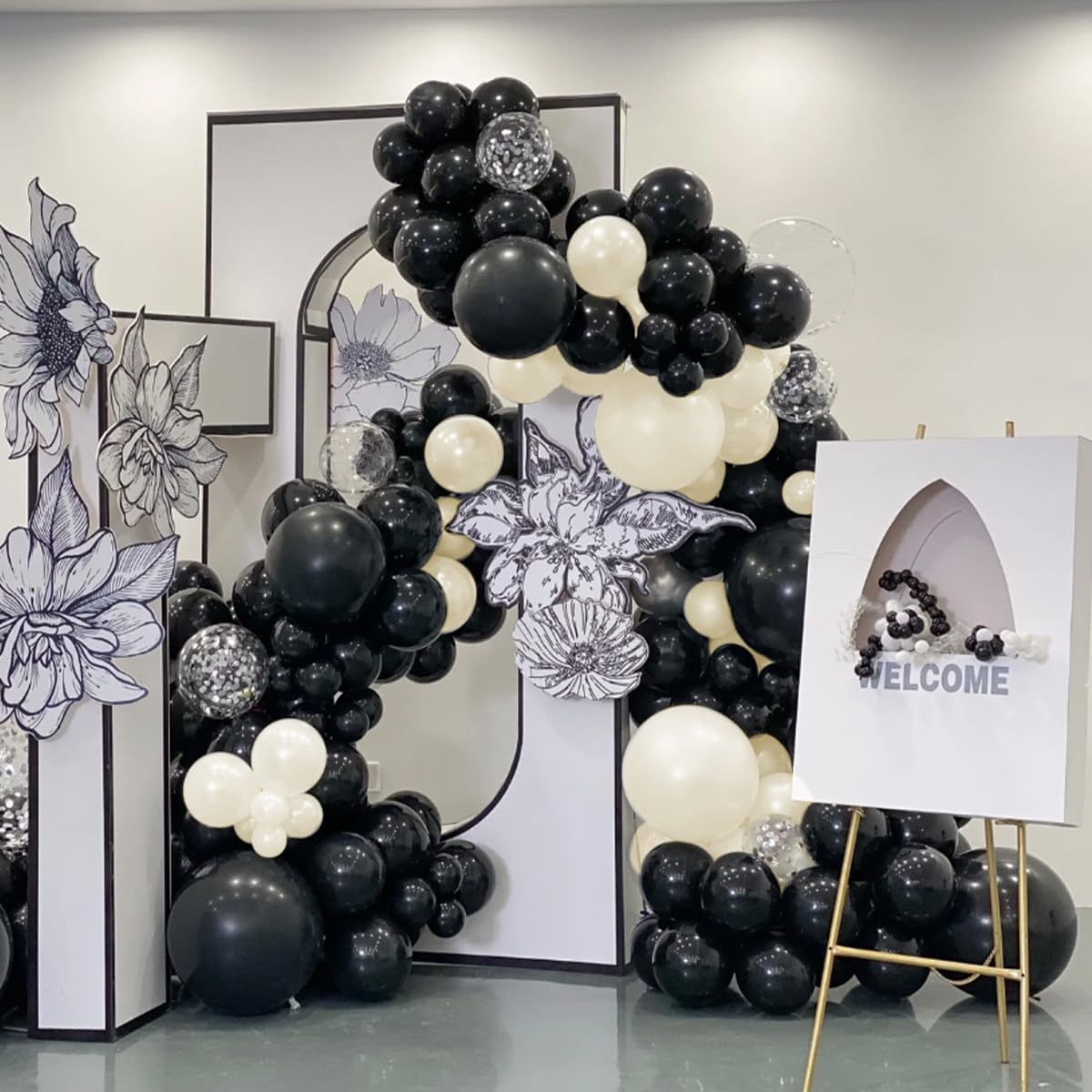 MOXMAY White Sand Black Balloons Arch Kit 151Pcs
