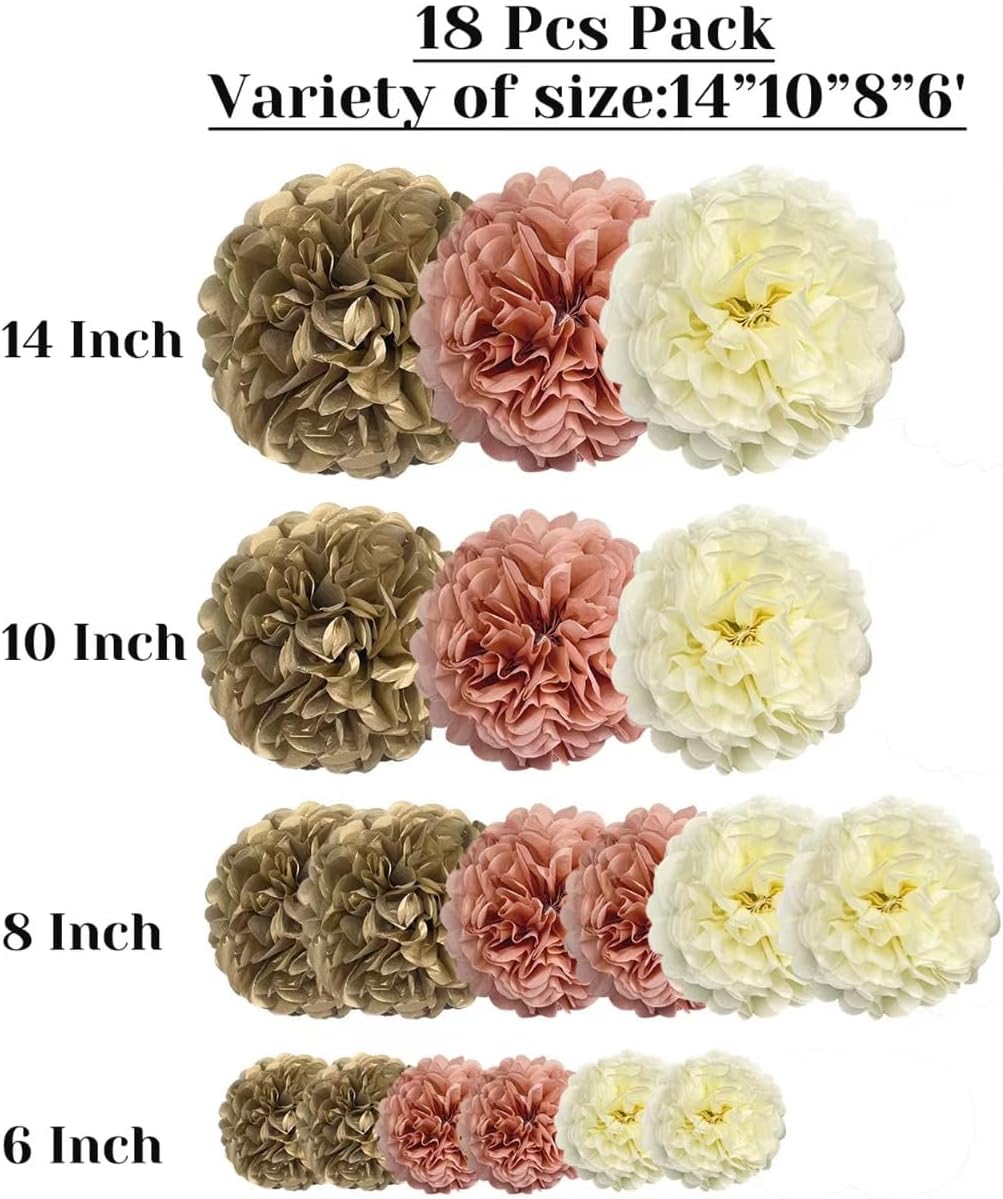 18 Pack Blush Pink Tissue Paper Pom Poms Decor Set