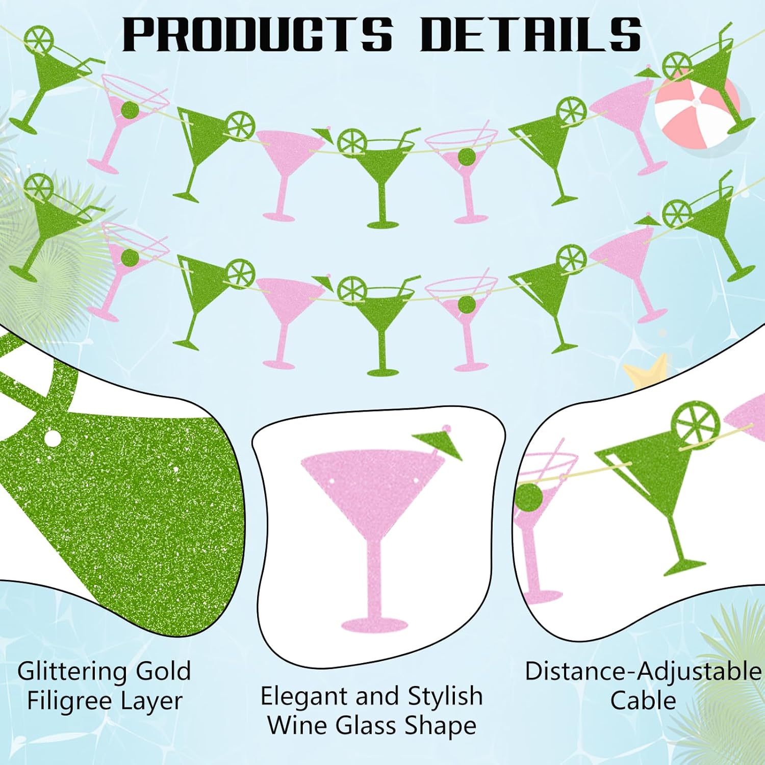 2Pcs Martini Cup Decorations Banners for Parties