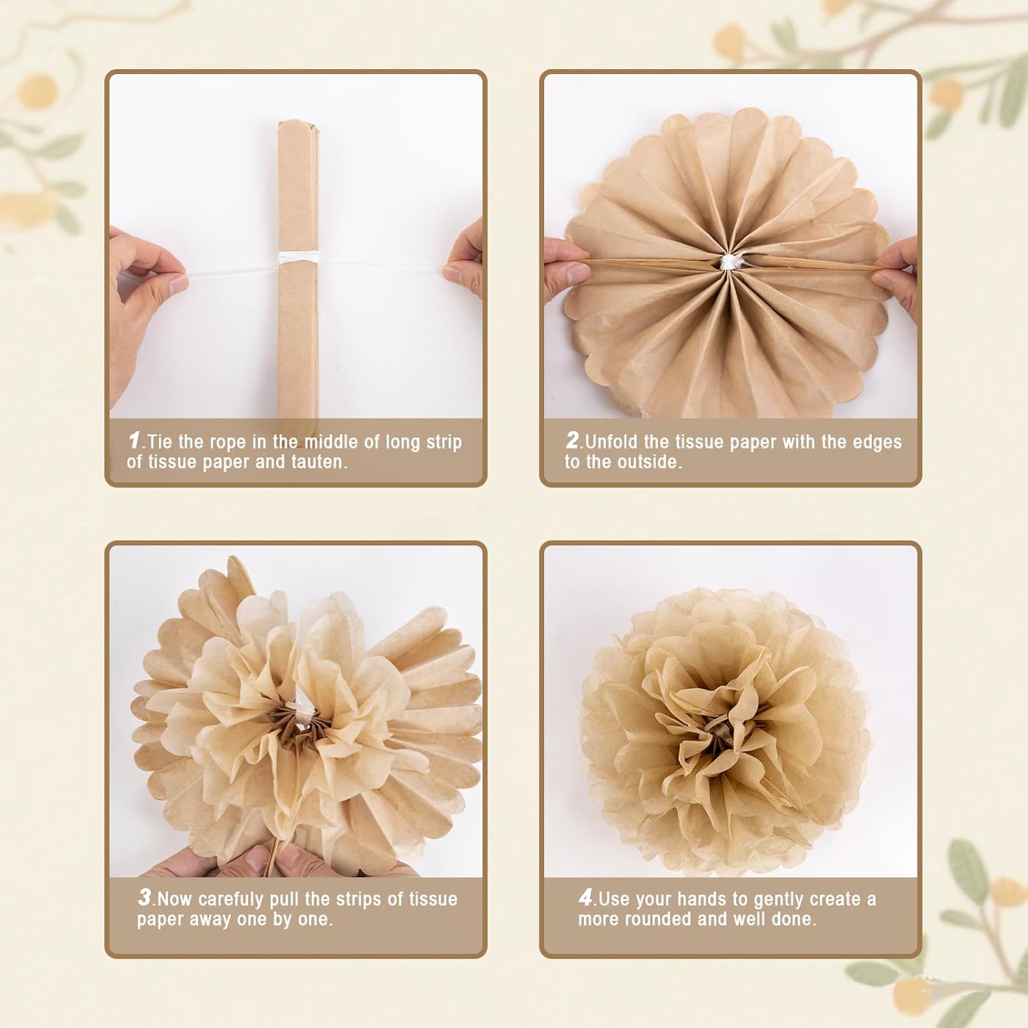 SUNBEAUTY 15 PCS Tissue Paper Boho Pom Poms Flowers Decorations