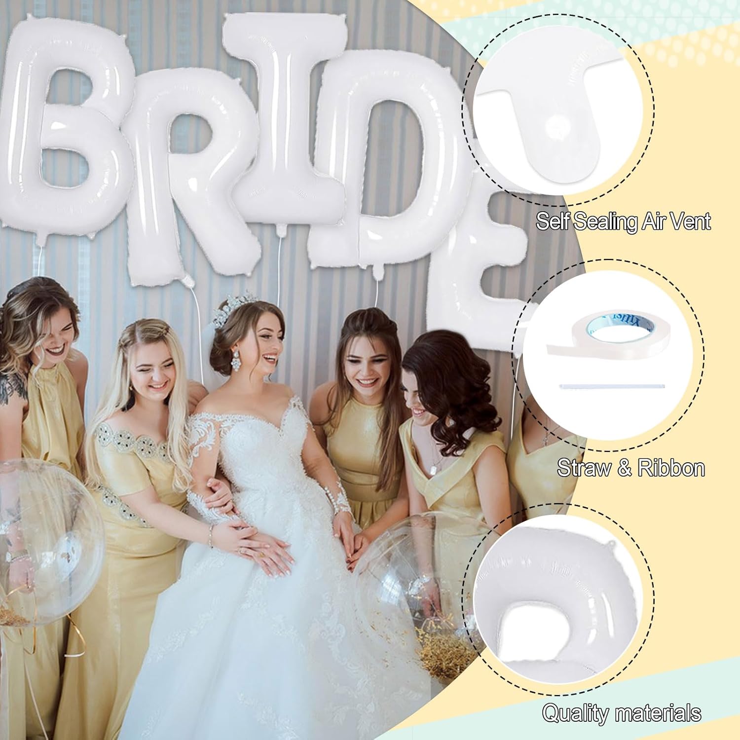 40 Inch White BRIDE Foil Balloons Decor Set