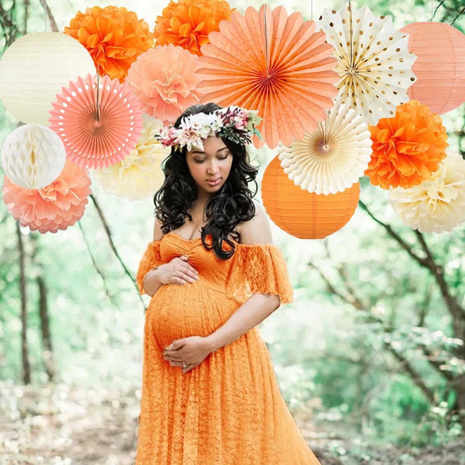 Fall Boho Party Decorations Paper Lanterns Pom Poms Fans Set