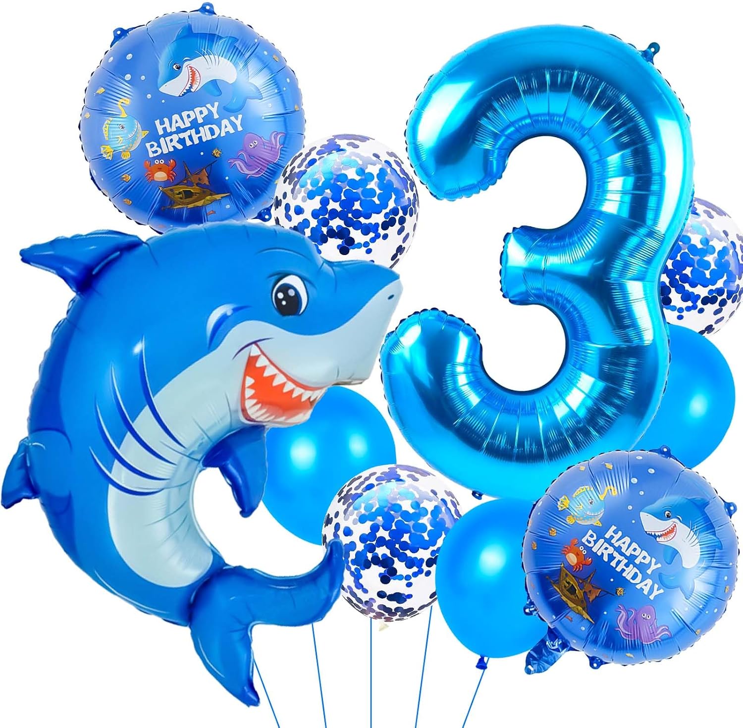 Blue Shark 3 Balloon Decorations for Boys