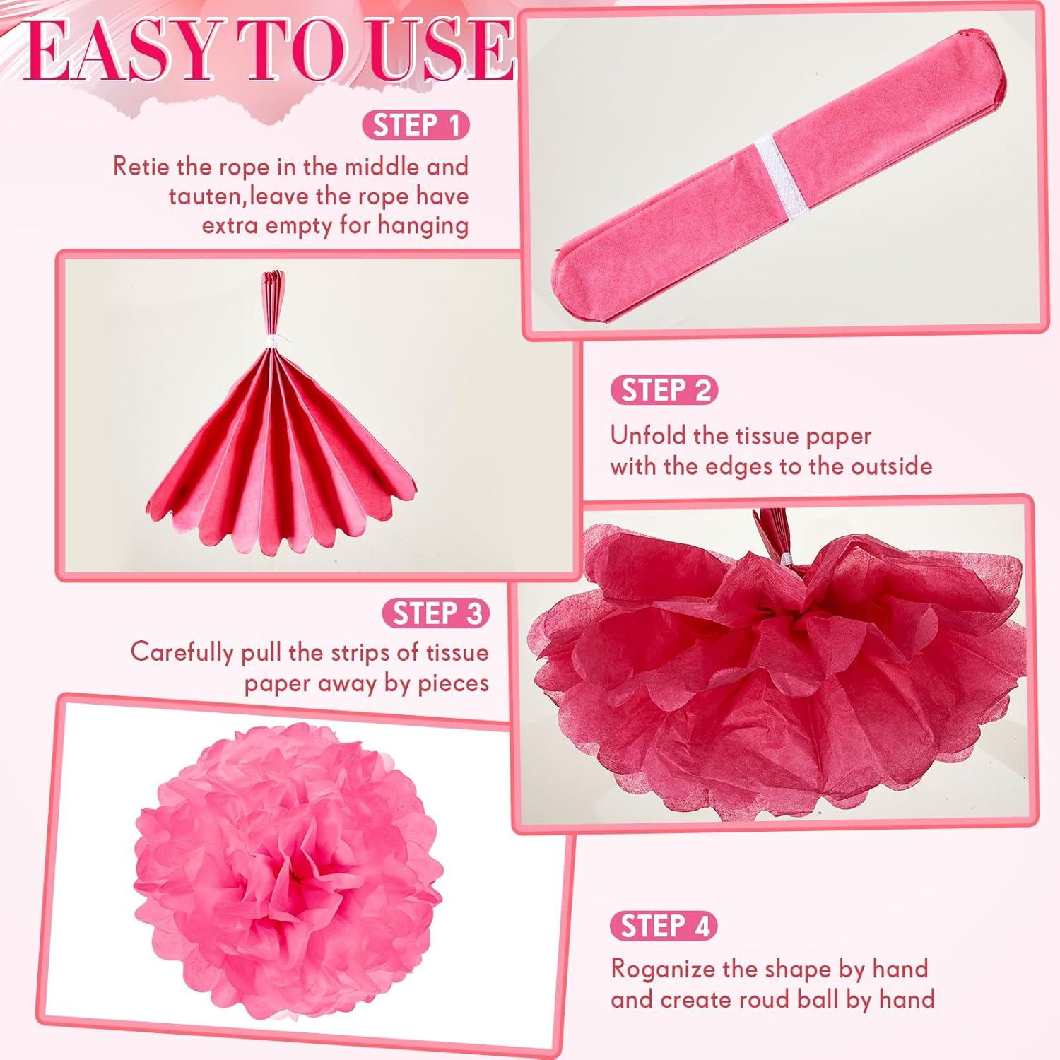 Zhanmai 52 Piece Tissue Paper Pompoms Decorations