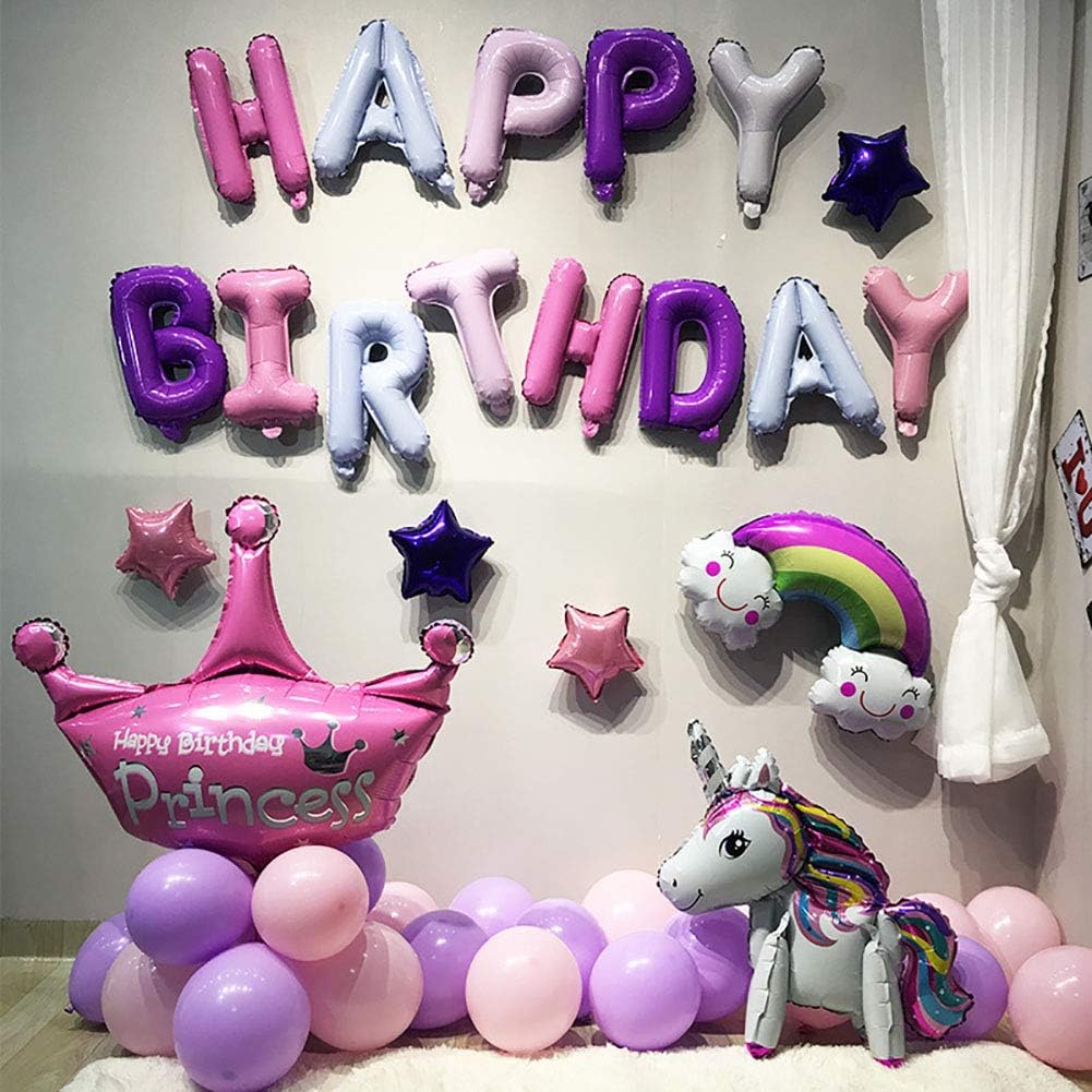 Purple Pink Happy Birthday Balloons Banner 16 Inch