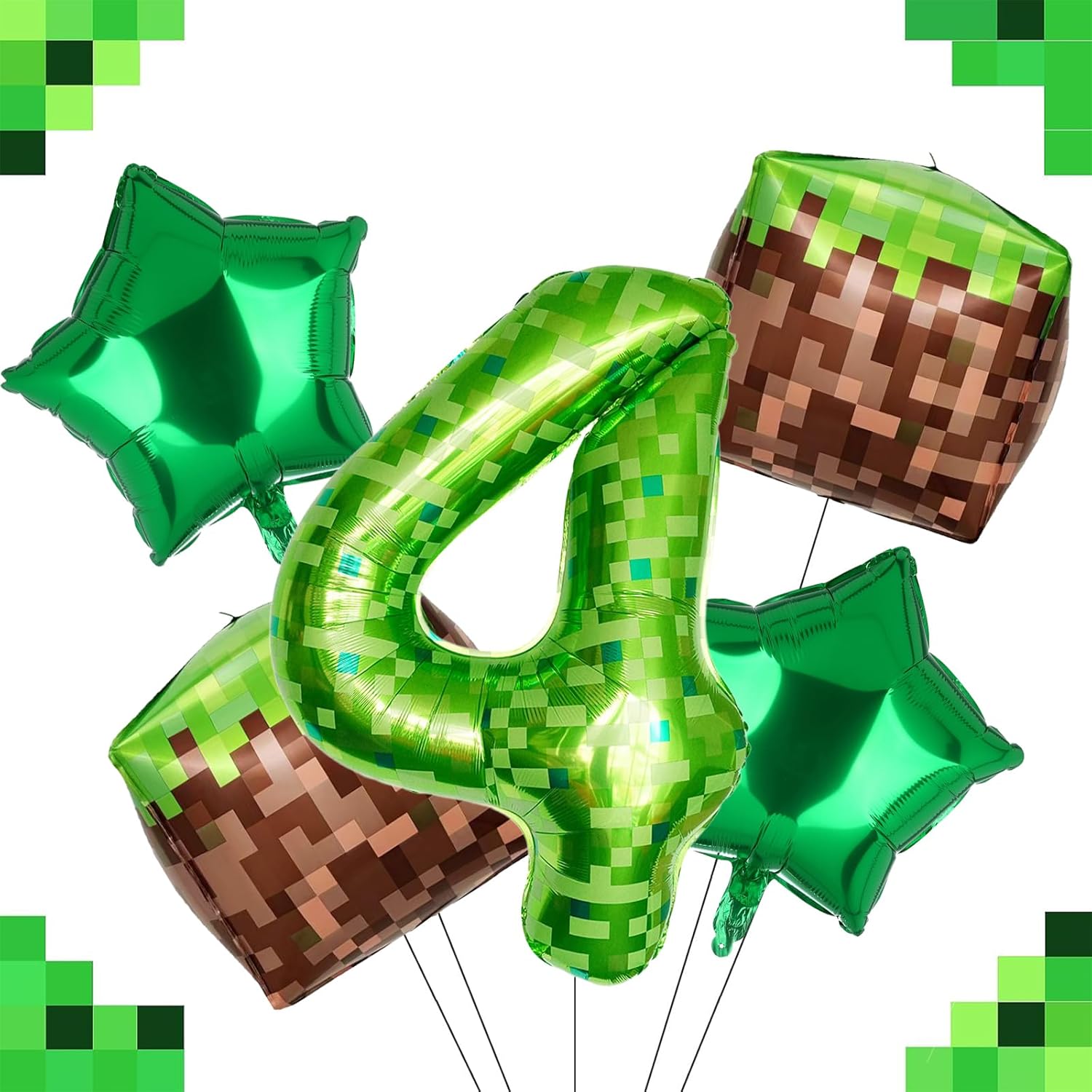 40 Inch Green Pixel Number 4 Foil Balloon Set
