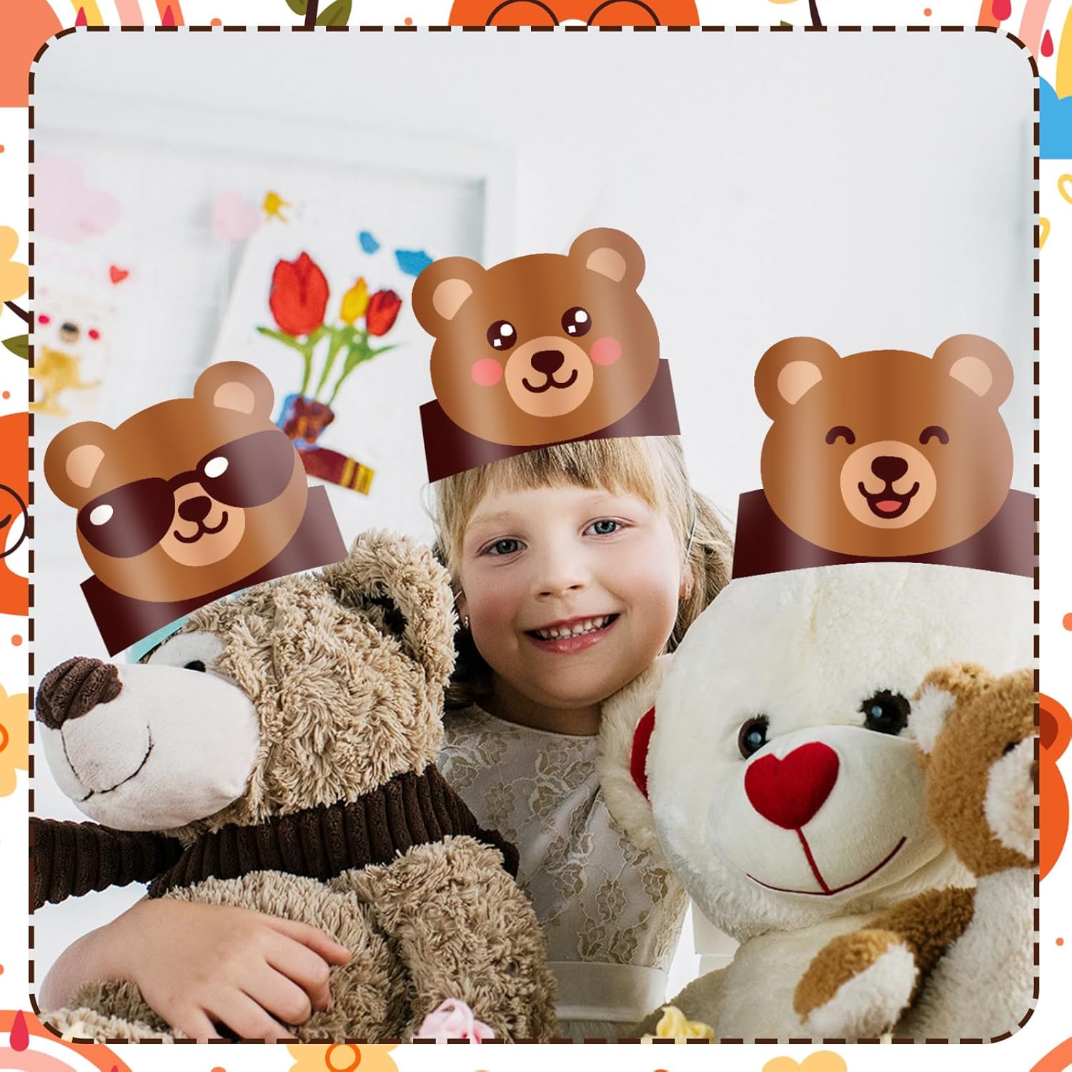 24 Pcs Bear Themed Party Hats with Ropes for Kids Birthday