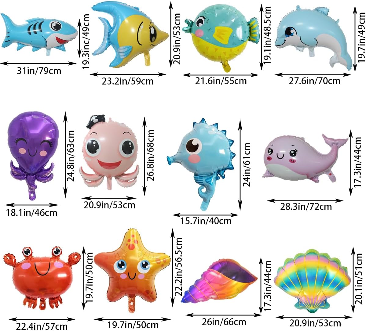 SAMOKA Sea Animals Balloons 12 PCS Under The Sea Decorations