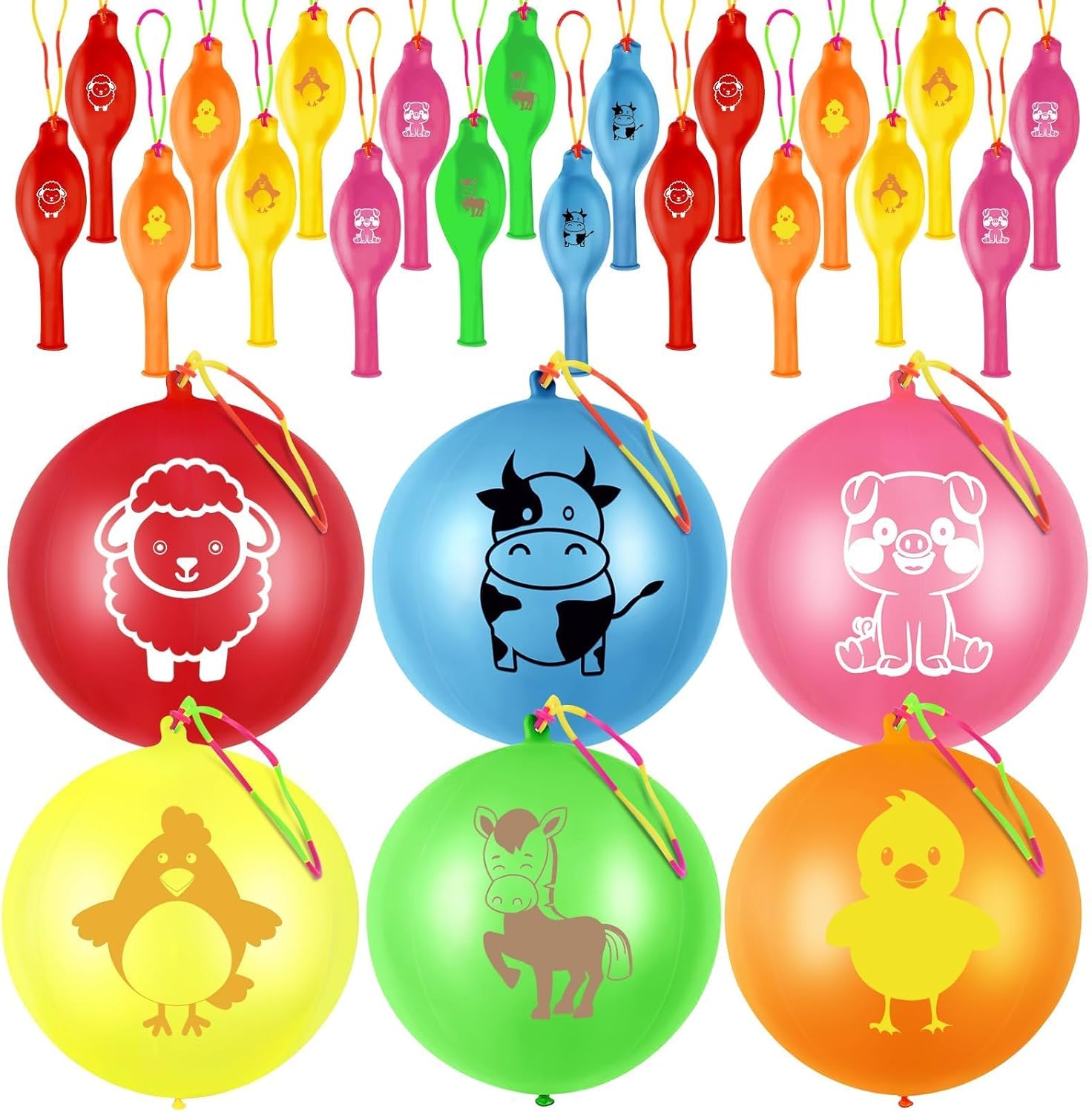 36 Pcs Farm Animals Punch Balloons with Handle
