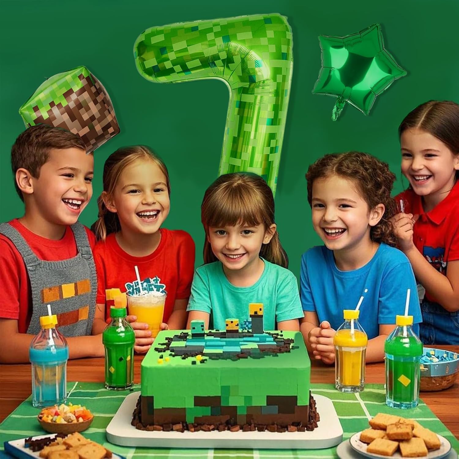 40 Inch Green Pixel Number 4 Foil Balloon Set