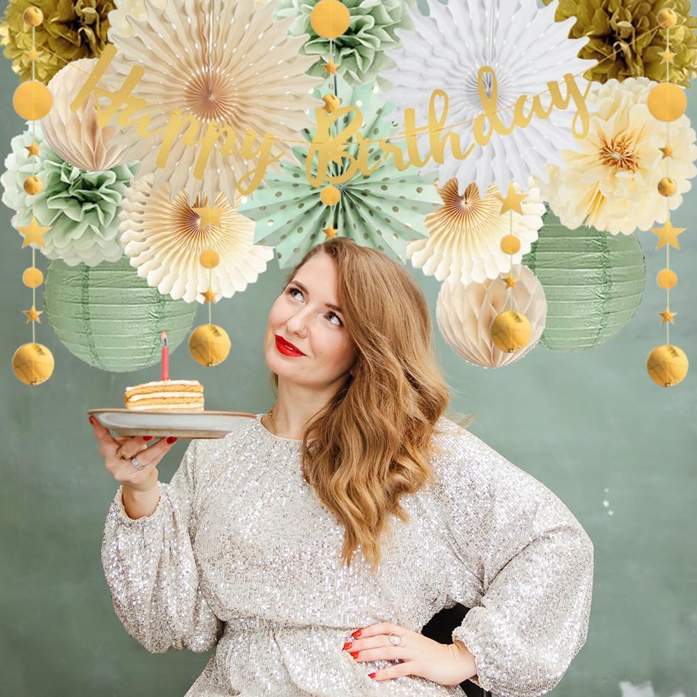 Sage Green and Gold Birthday Party Decorations