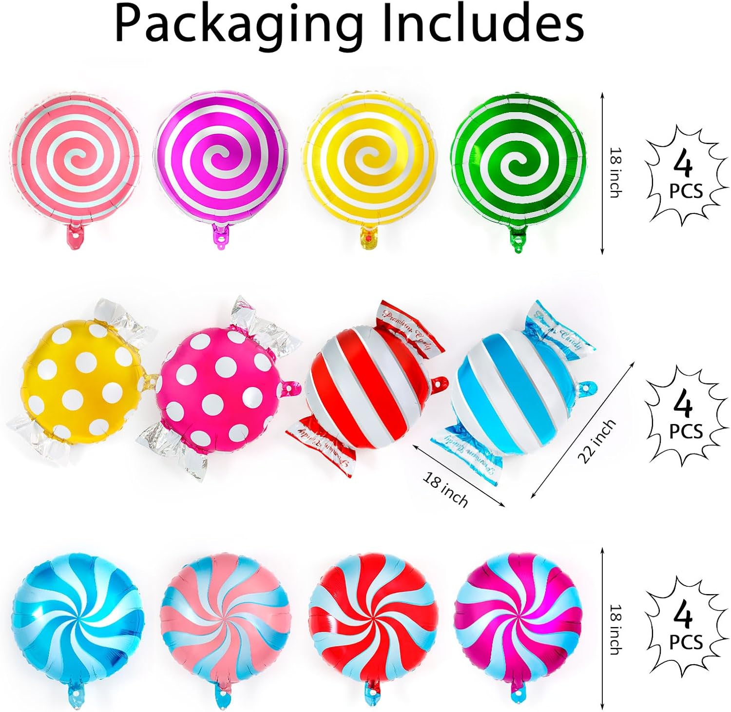 12 Pcs Sweet Candy Balloons 18 Inch Party Decorations