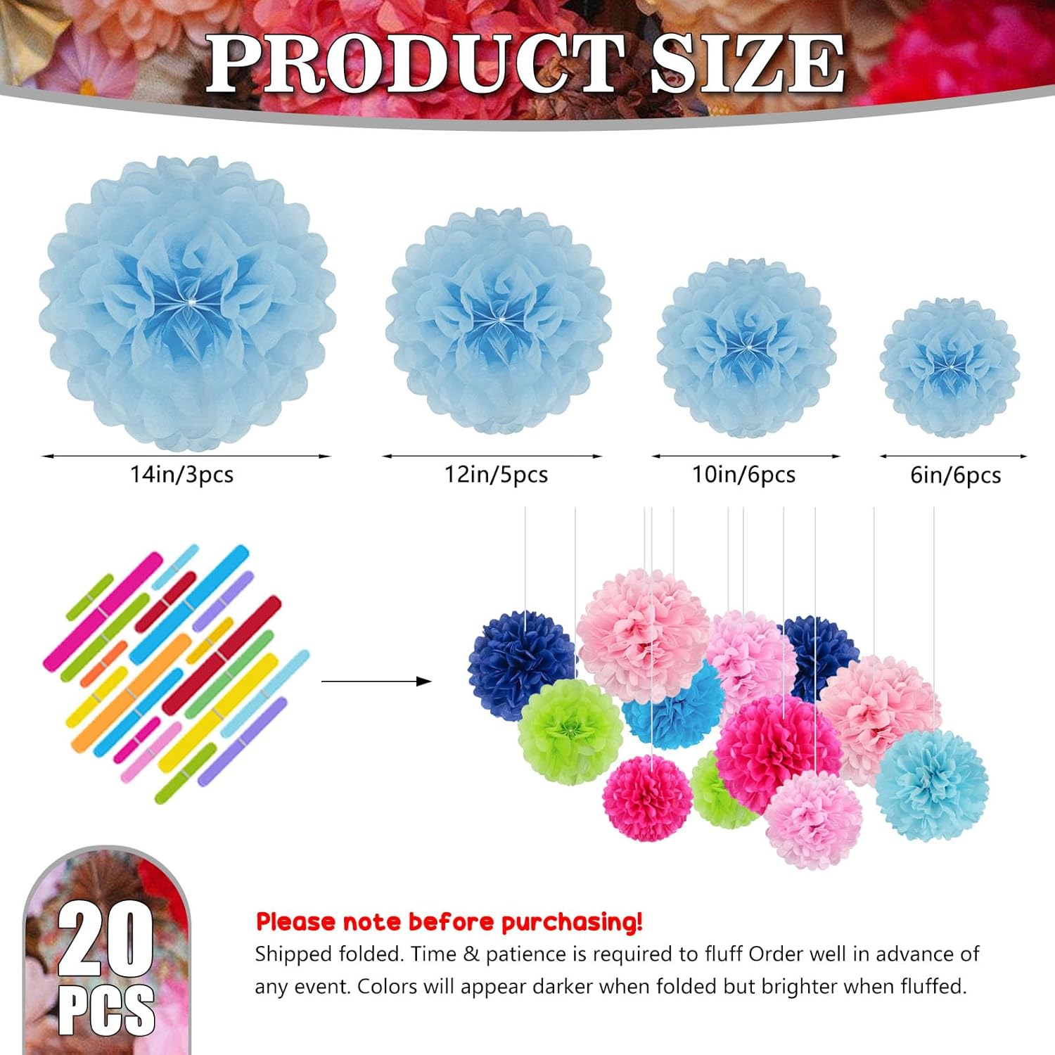 Baby Blue Tissue Paper Pom Poms 20 Piece Set