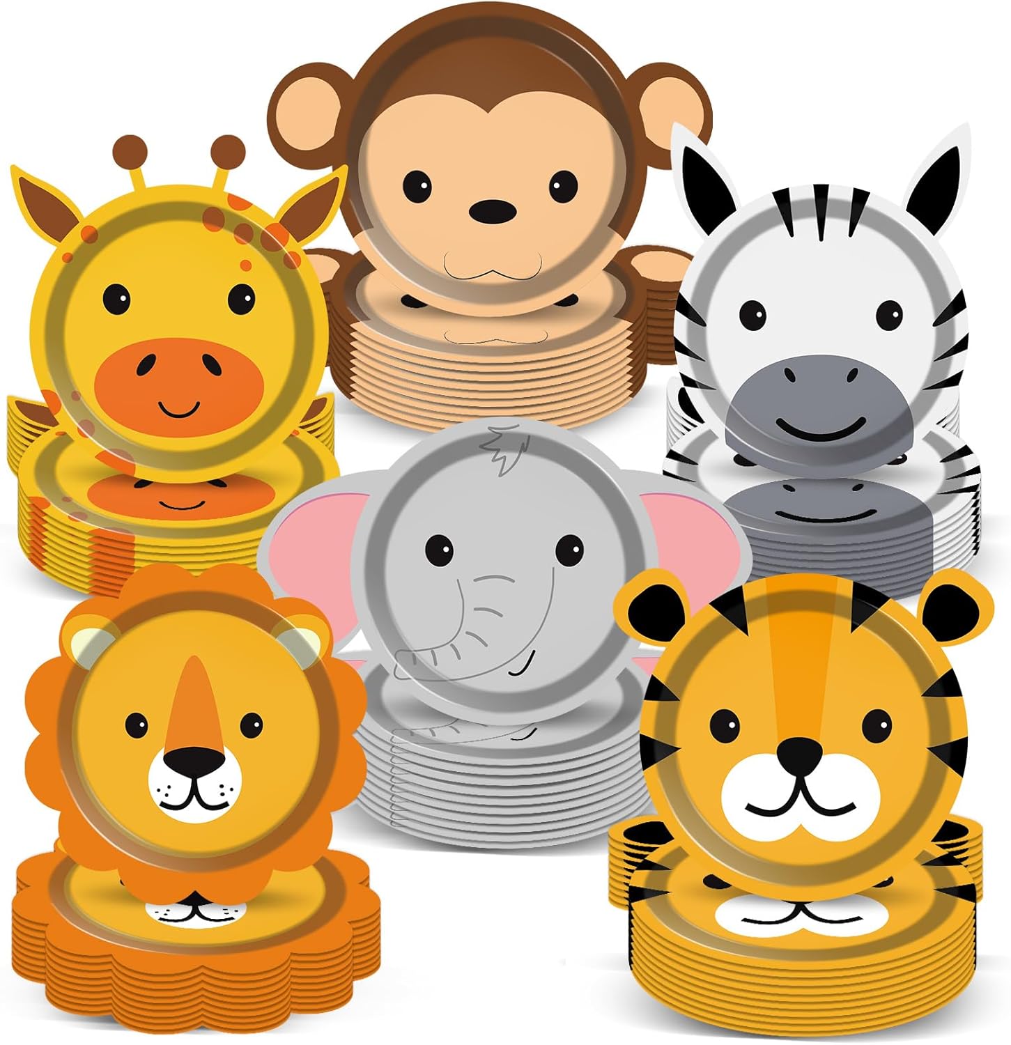 60 Jungle Animal Shaped Paper Plates for Parties