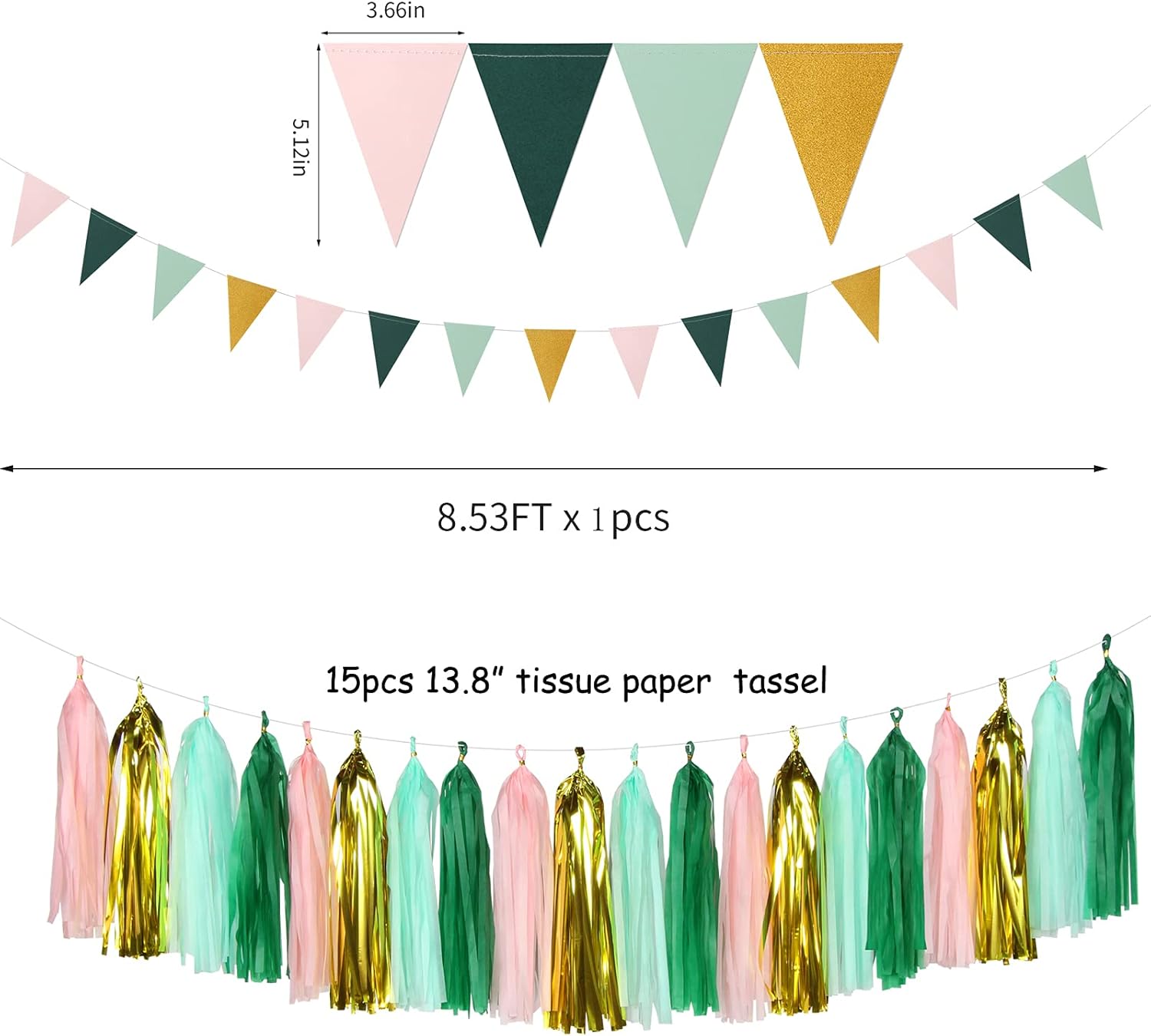 Sage Green Pink Gold Party Decor Kit 30pcs